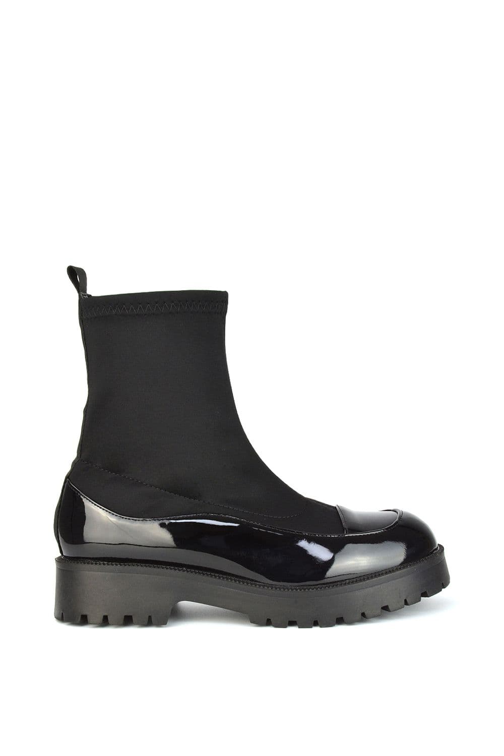 XY London Women's 'Kerry' Sock Ankle Boots Flat Biker Booties in True Black | Size: 5