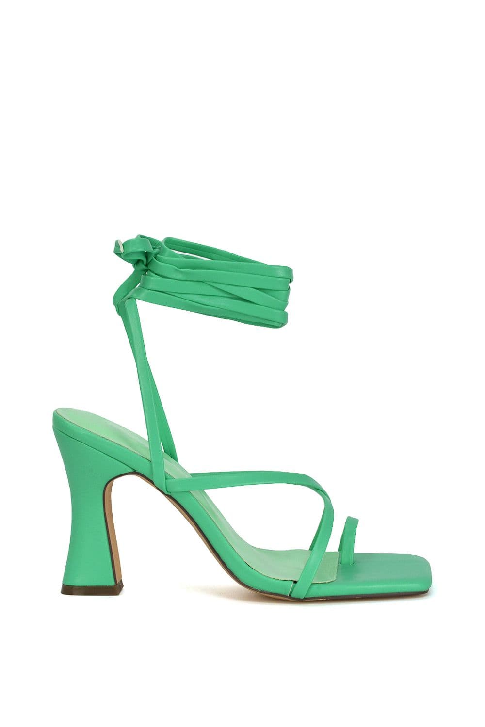 XY London Women's 'Dylan' Square Toe Lace up Strappy Block High Heel Sandals in Green | Size: 7
