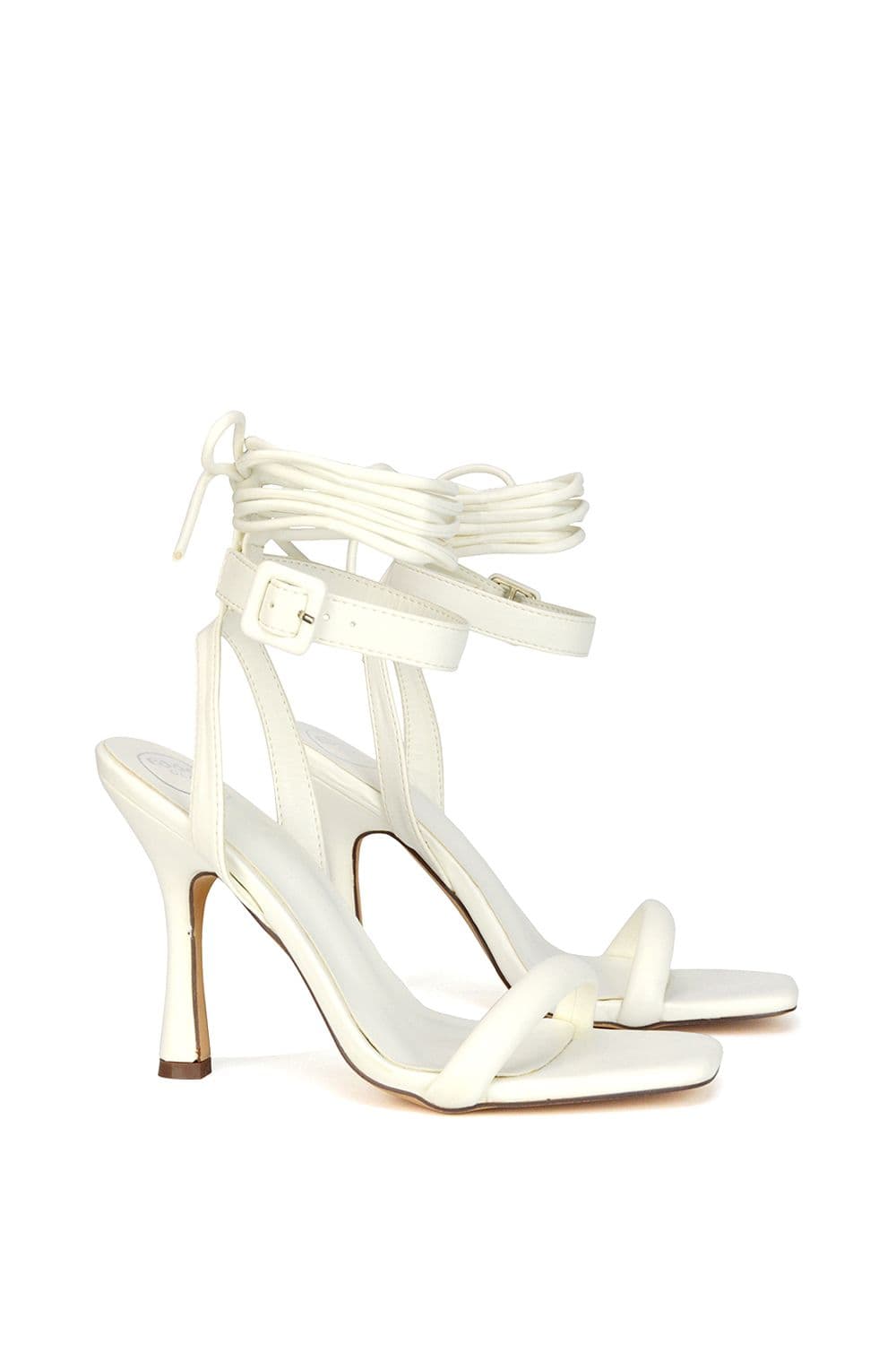 XY London Women's 'Althea' Square Toe Lace up Strappy High Heel Sandals in White | Size: 7