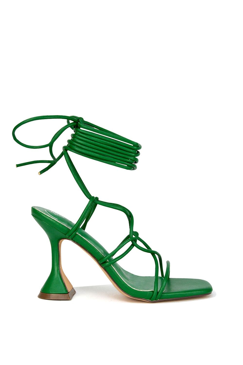 XY London Women's 'Briar' Lace up Square Toe Sculptured Mid High Heels in Green | Size: 3
