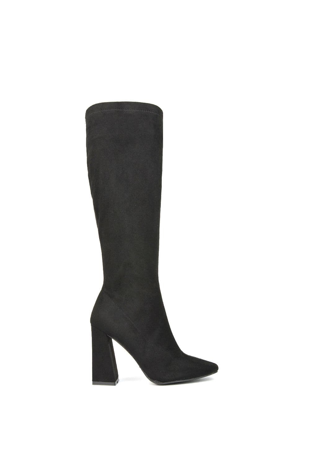 XY London Women's 'Gia' Square Toe Block High Heel Knee High Boots in Jet Black | Size: 8