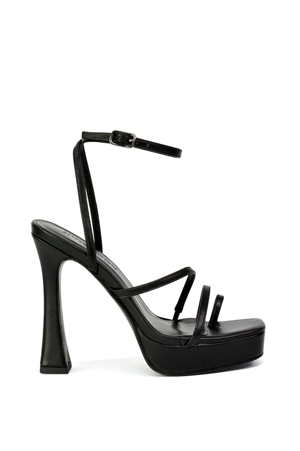 XY London Women's 'Tessie' Strappy Square Toe Post Platform High Heel Sandals in Black | Size: 7