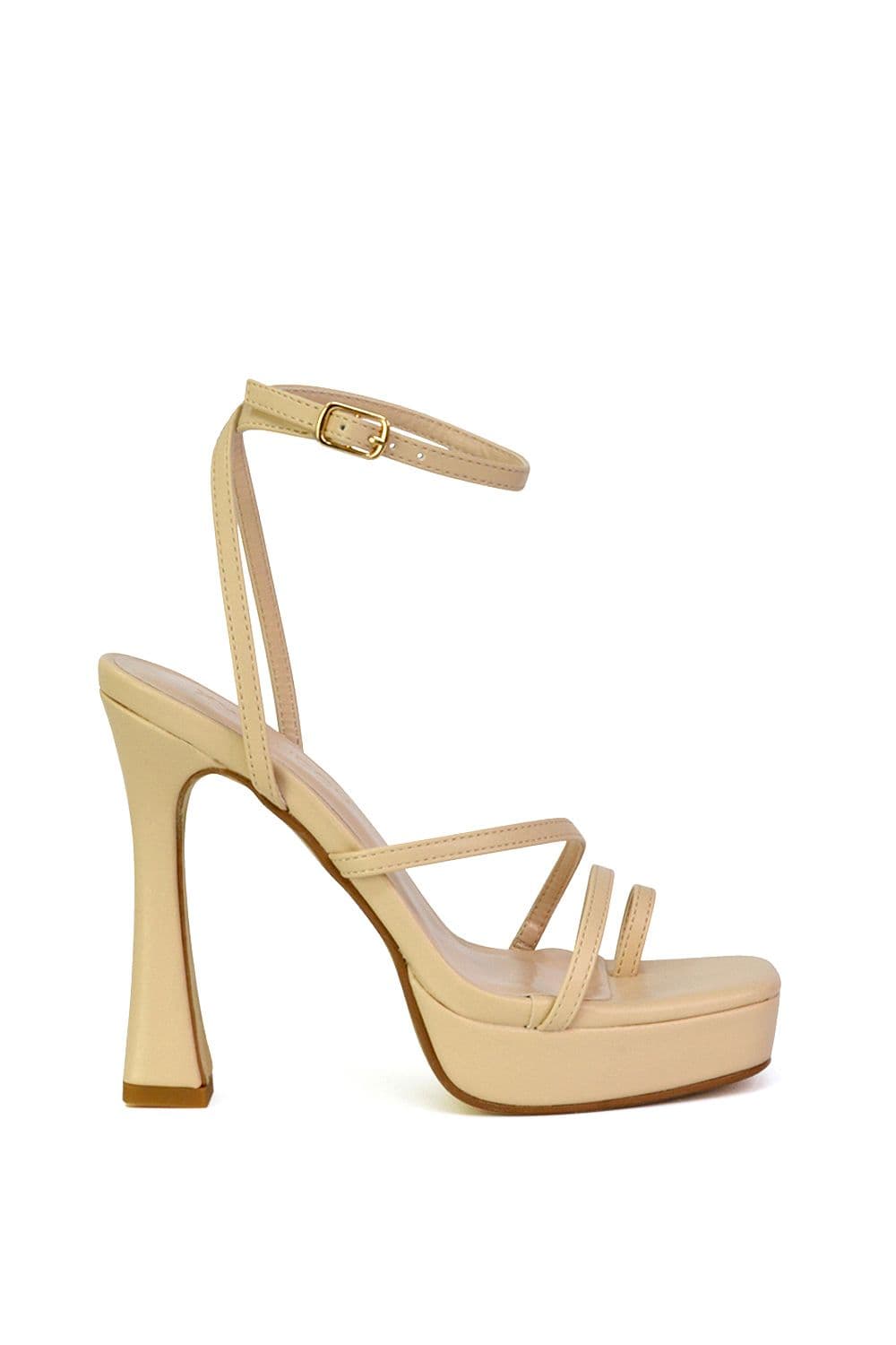 XY London Women's 'Tessie' Strappy Square Toe Post Platform High Heel Sandals in Nude | Size: 6