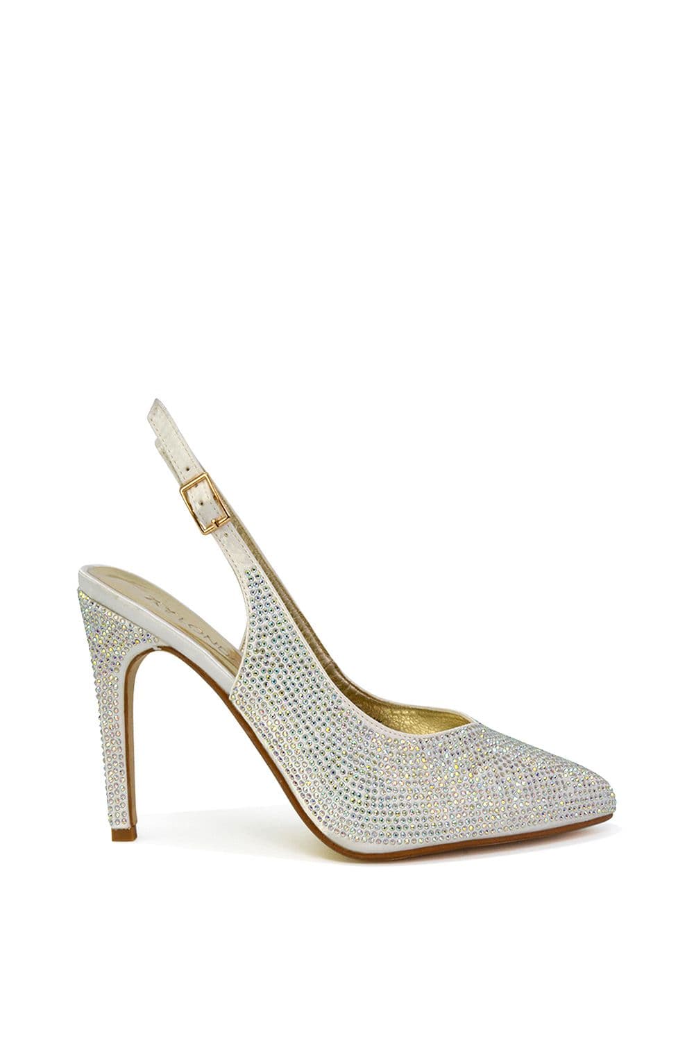 XY London Women's 'Divine' Diamante Pointed Toe Slingback Bridal High Heel Stilettos in Ivory | Size: 4