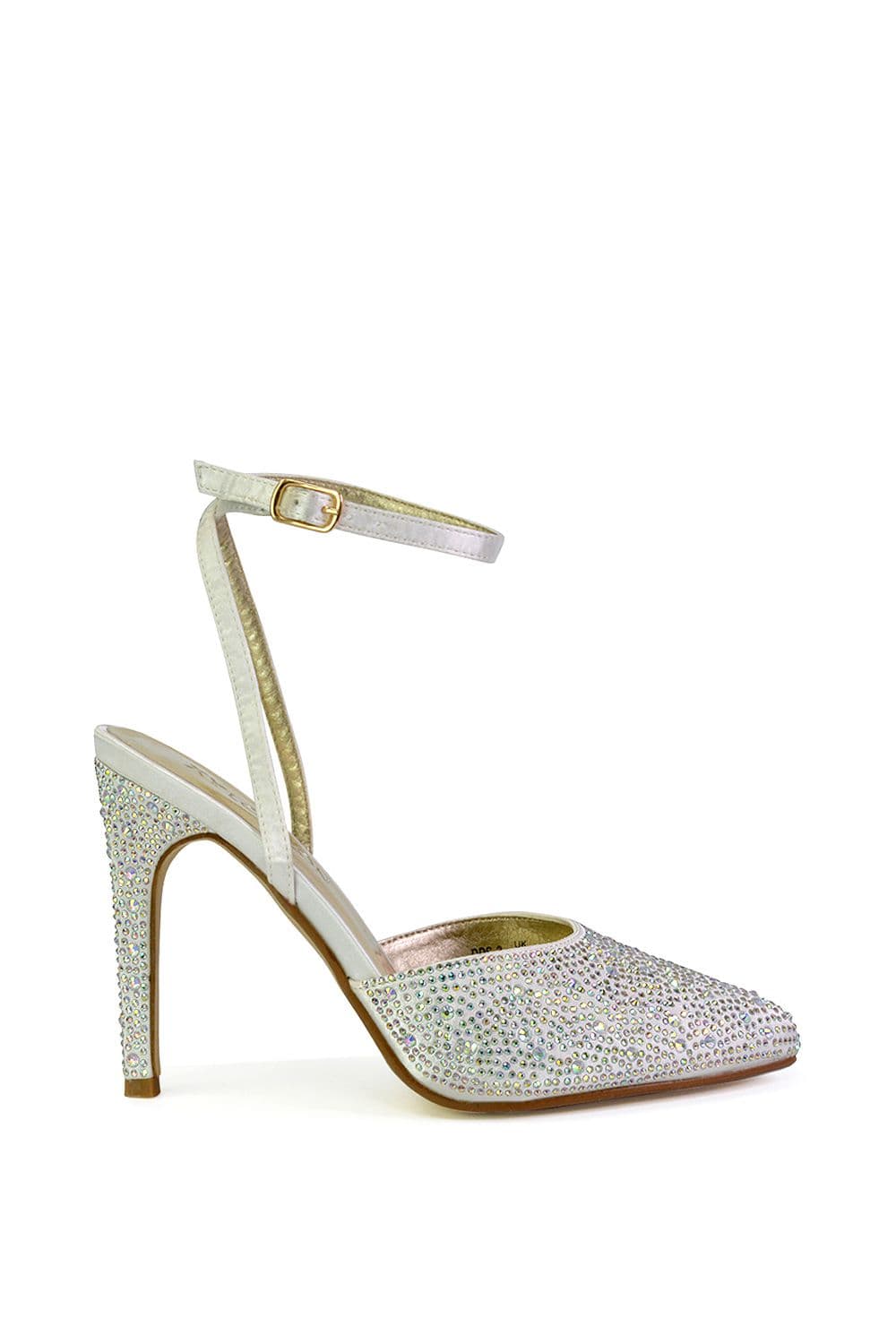 XY London Women's 'Indyah' Diamante 2 Part Shoes Ankle Strap Stiletto High in Ivory | Size: 7