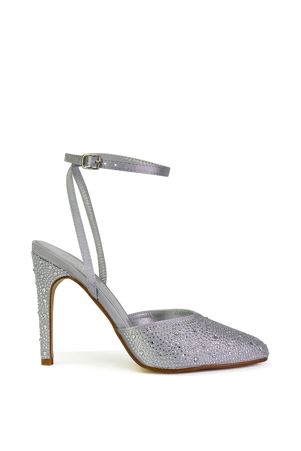 XY London Women's 'Indyah' Diamante 2 Part Shoes Ankle Strap Stiletto High in Silver | Size: 5