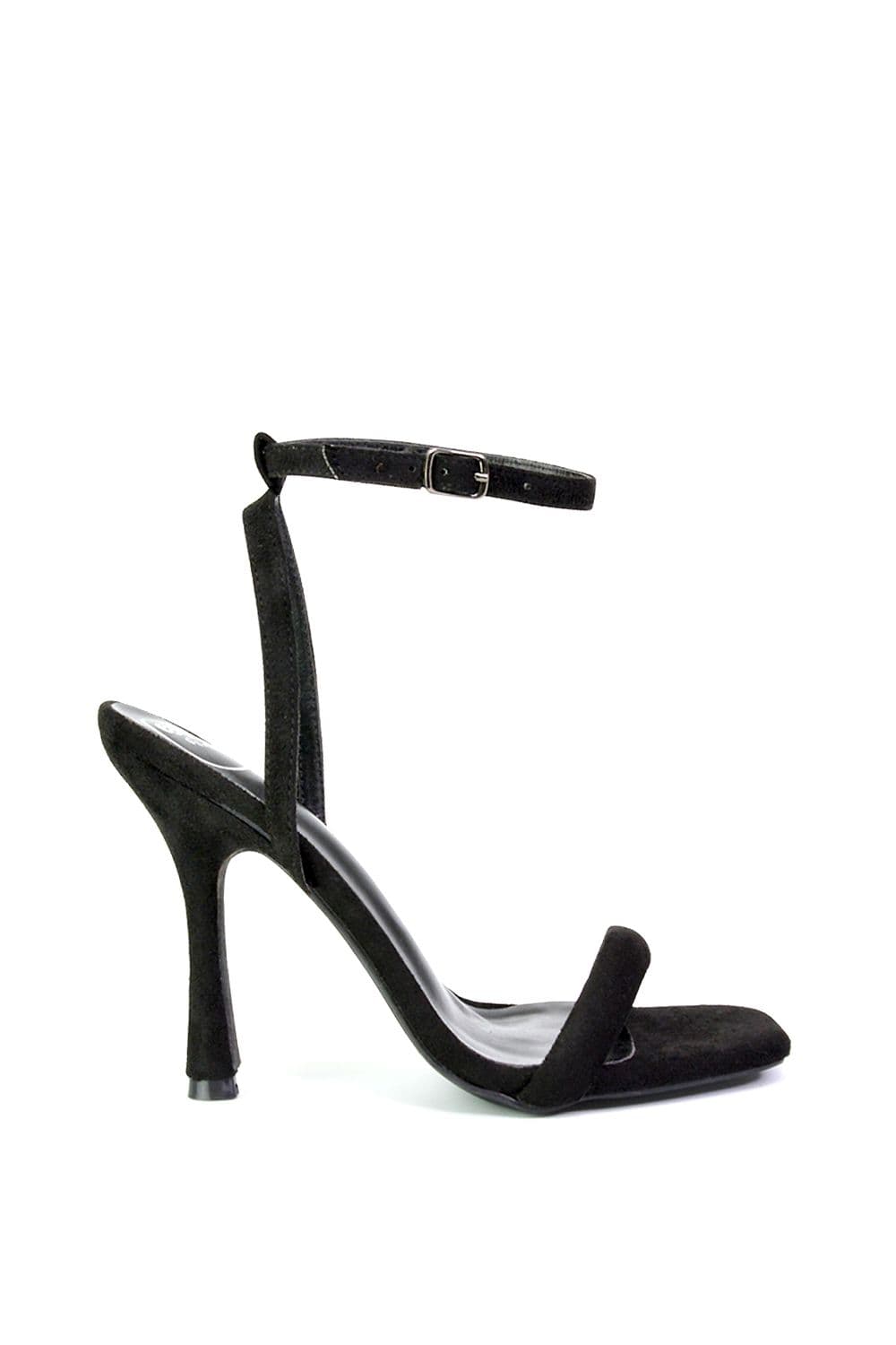 XY London Women's 'Greta' Strappy Square Toe Barely There Stiletto High Heels in Jet Black | Size: 4