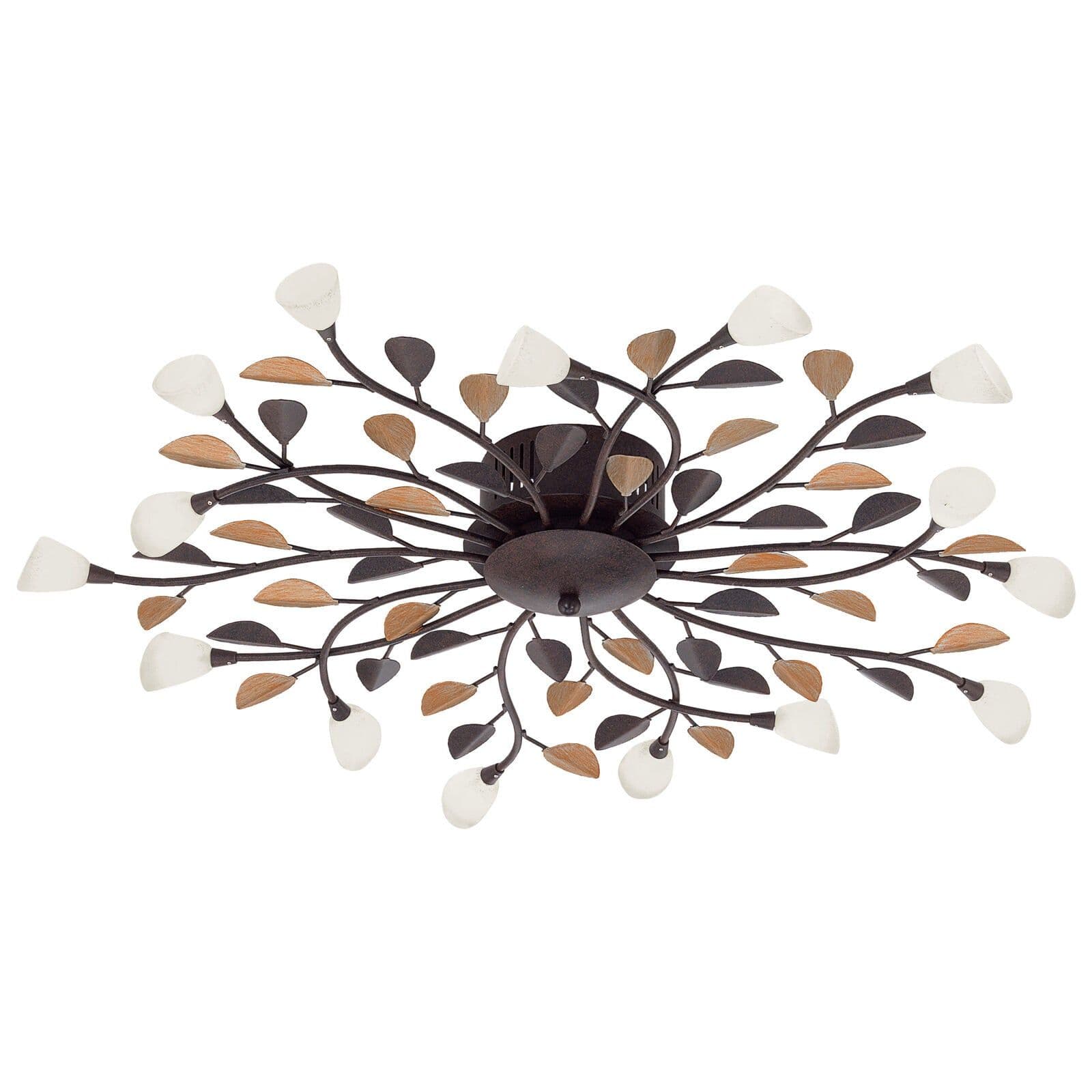 Flush Ceiling Light Antique Brown Gold Shade Glass Chalked Bulb G4 15x10W
