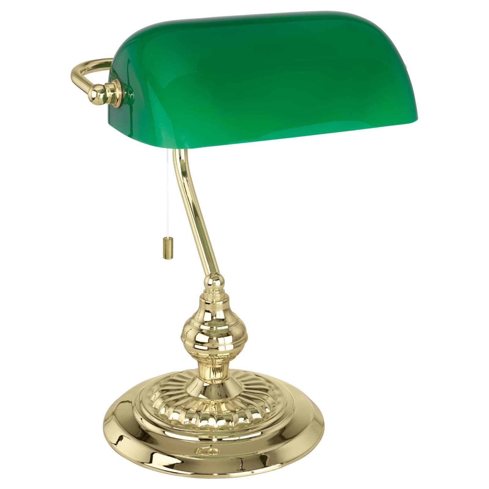 Table Lamp Brass Shade Glass Painted Pull Switch Bulb E27 1x60W