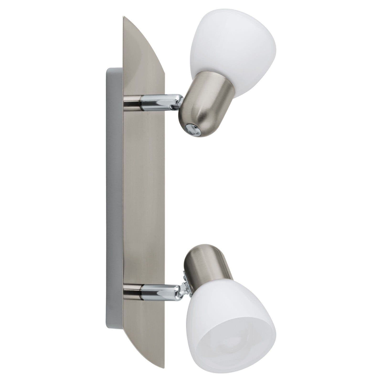 Wall 2 Spot Light Colour Satin Nickel Shade White Satin Glass Bulb E14 2x40W