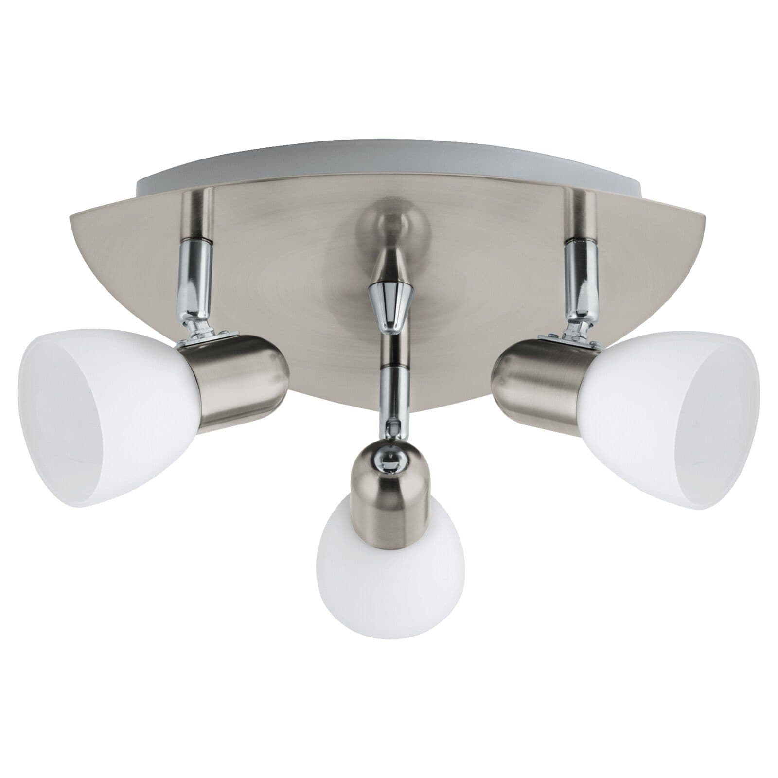 Flush 3 Spot Ceiling Light Satin Nickel Shade Satin Glass Bulb E14 3x40W