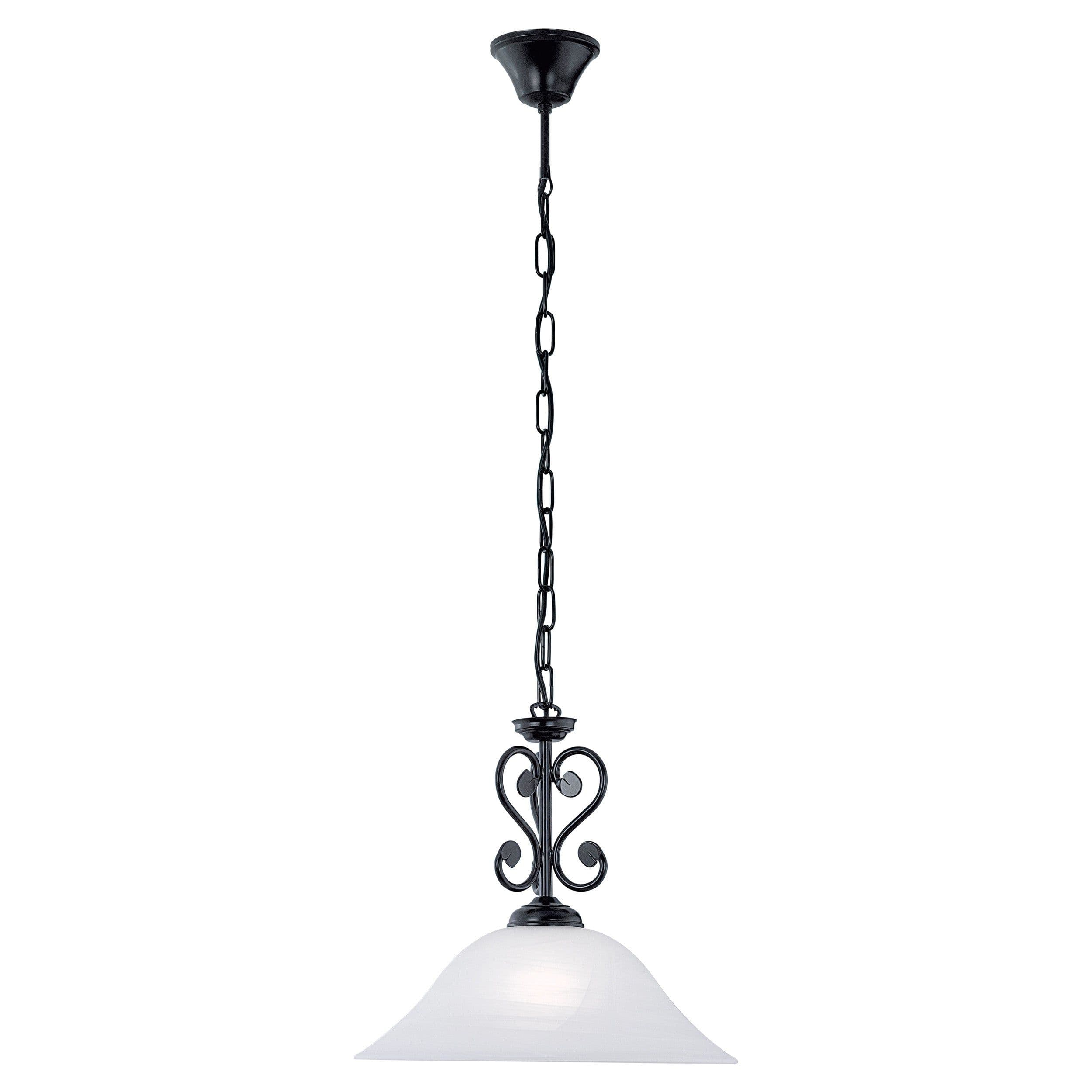 Pendant Ceiling Light Colour Black Shade White Glass Alabaster Bulb E27 1x60W