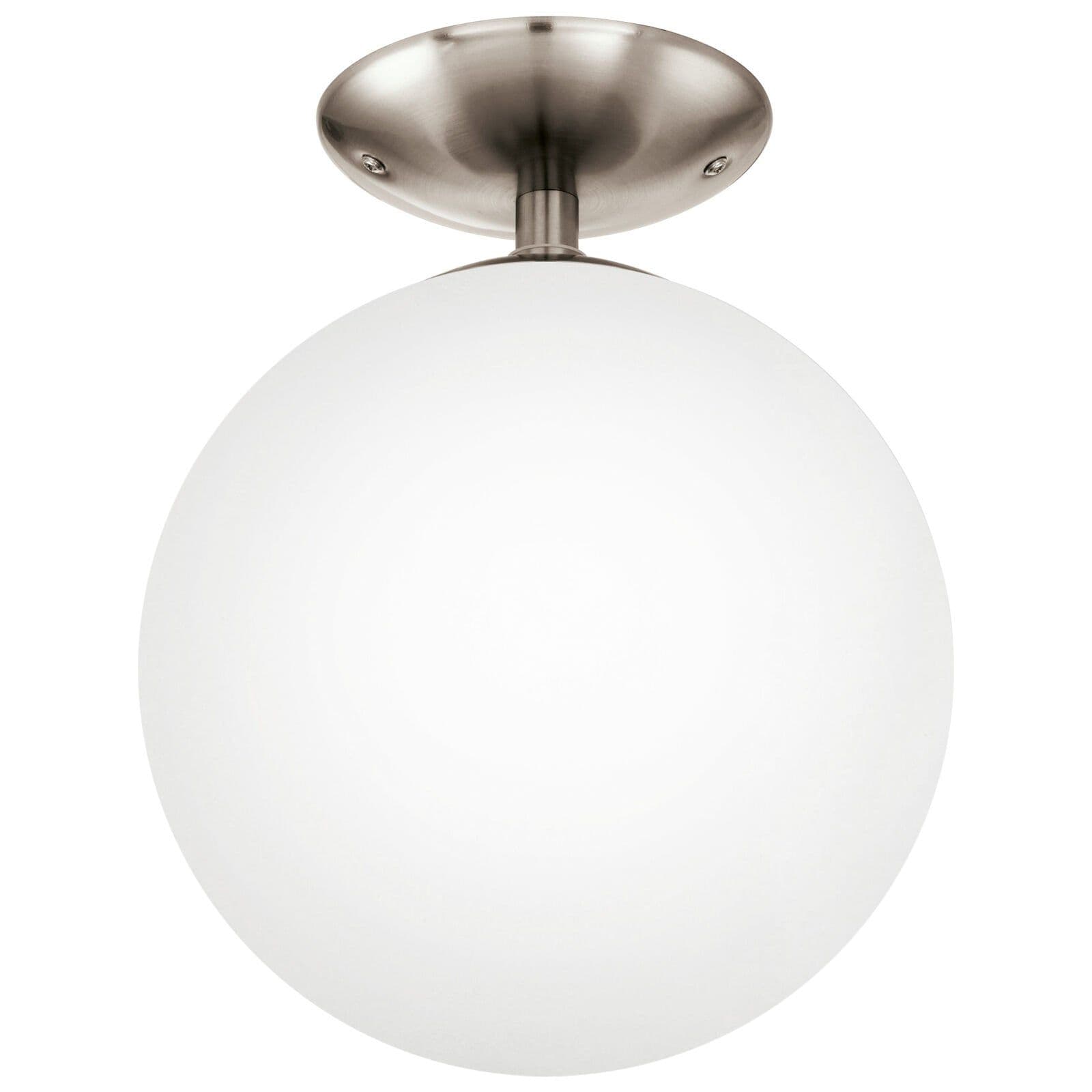 Flush Ceiling Light Satin Nickel Shade Glass Opal Matt Bulb E27 1x60W