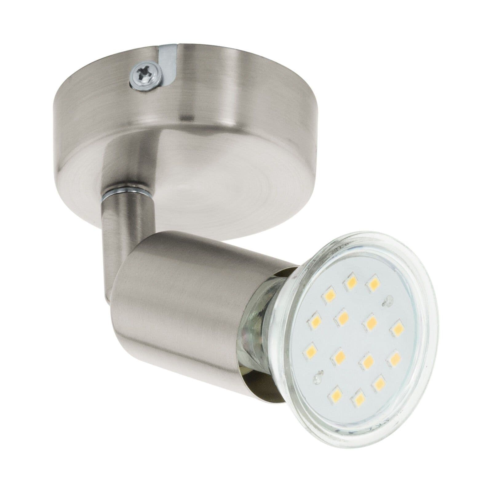 Wall 1 Spot Light Satin Nickel Steel Shade Bulb GU10 1x3W Included