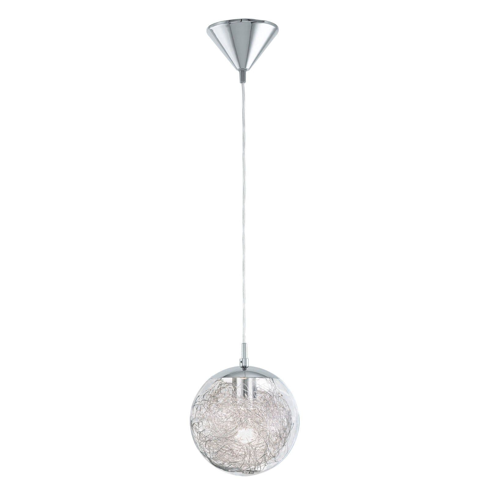 Pendant Light Chrome Shade Aluminium Glass Aluminium Bulb E27 1x60W