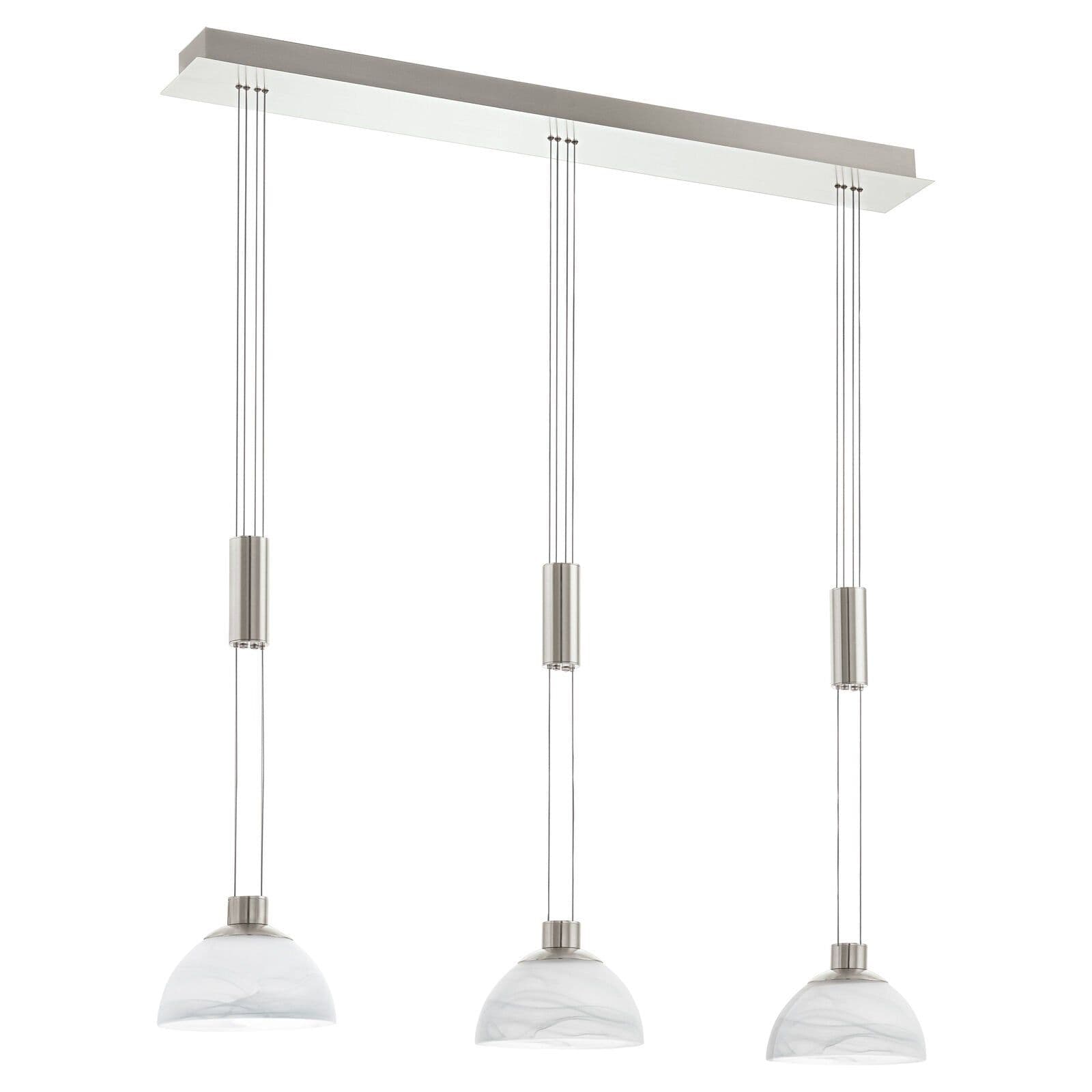 Pendant Light Satin Nickel Shade Glass Alabaster Bulb LED 3x6W