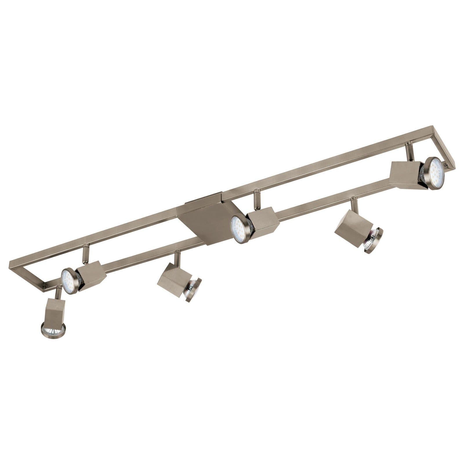 Flush 6 Spot Track Ceiling Light Satin Nickel Shade Bulb GU10 6x5W