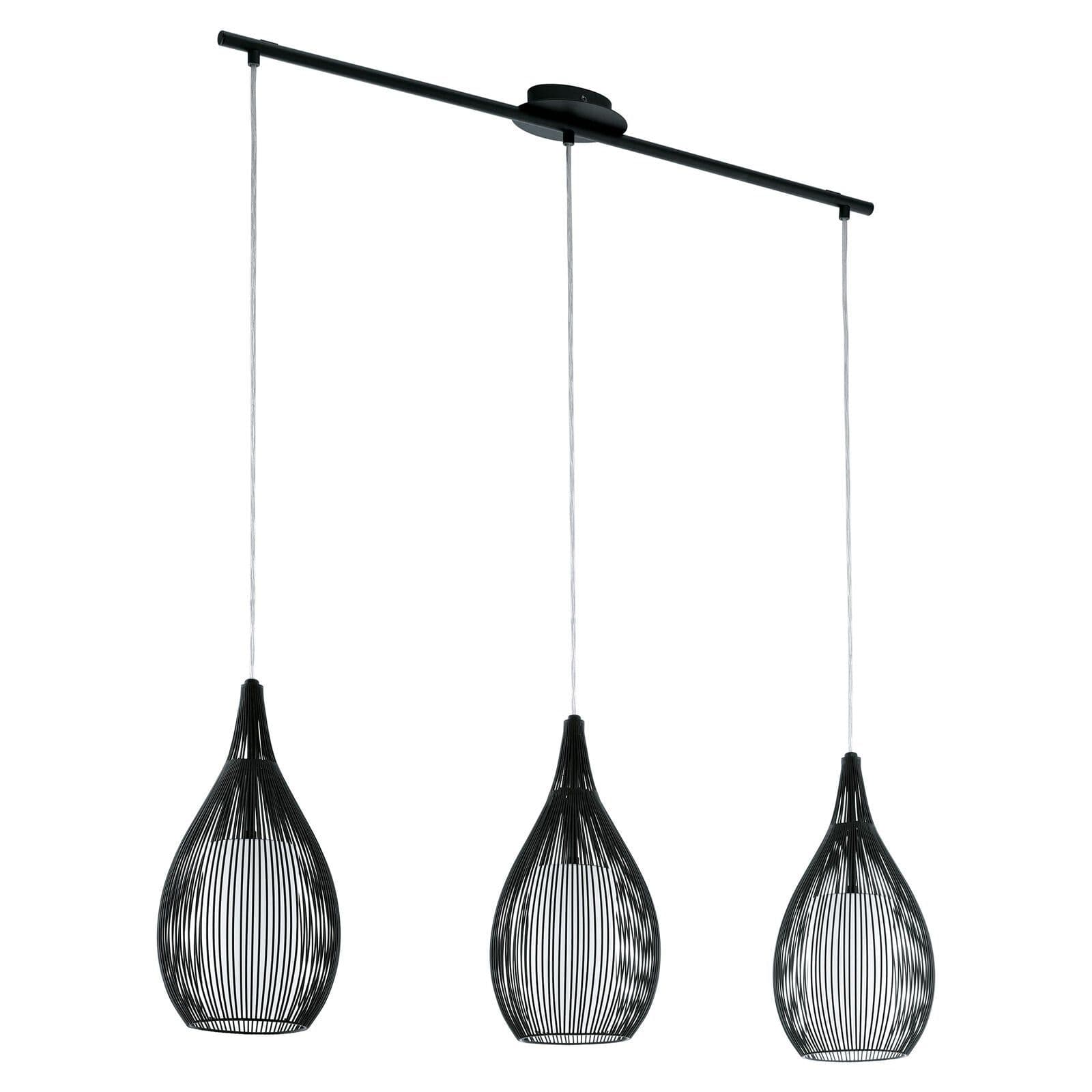 Pendant Light Shade White Satin Glass Steel Bulb E27 3x60W
