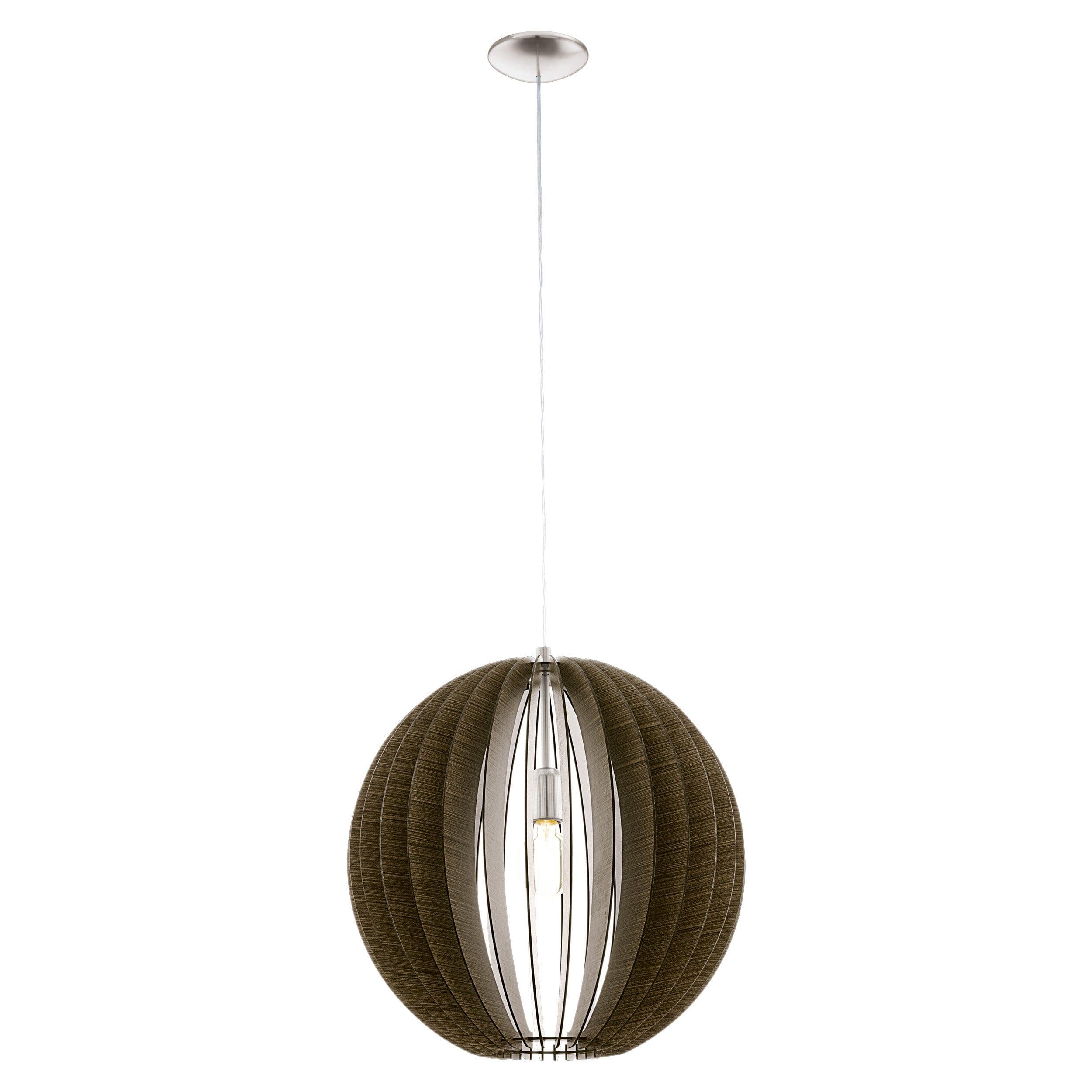 Pendant Ceiling Light Satin Nickel Shade Mid Wood Bulb E27 1x60W