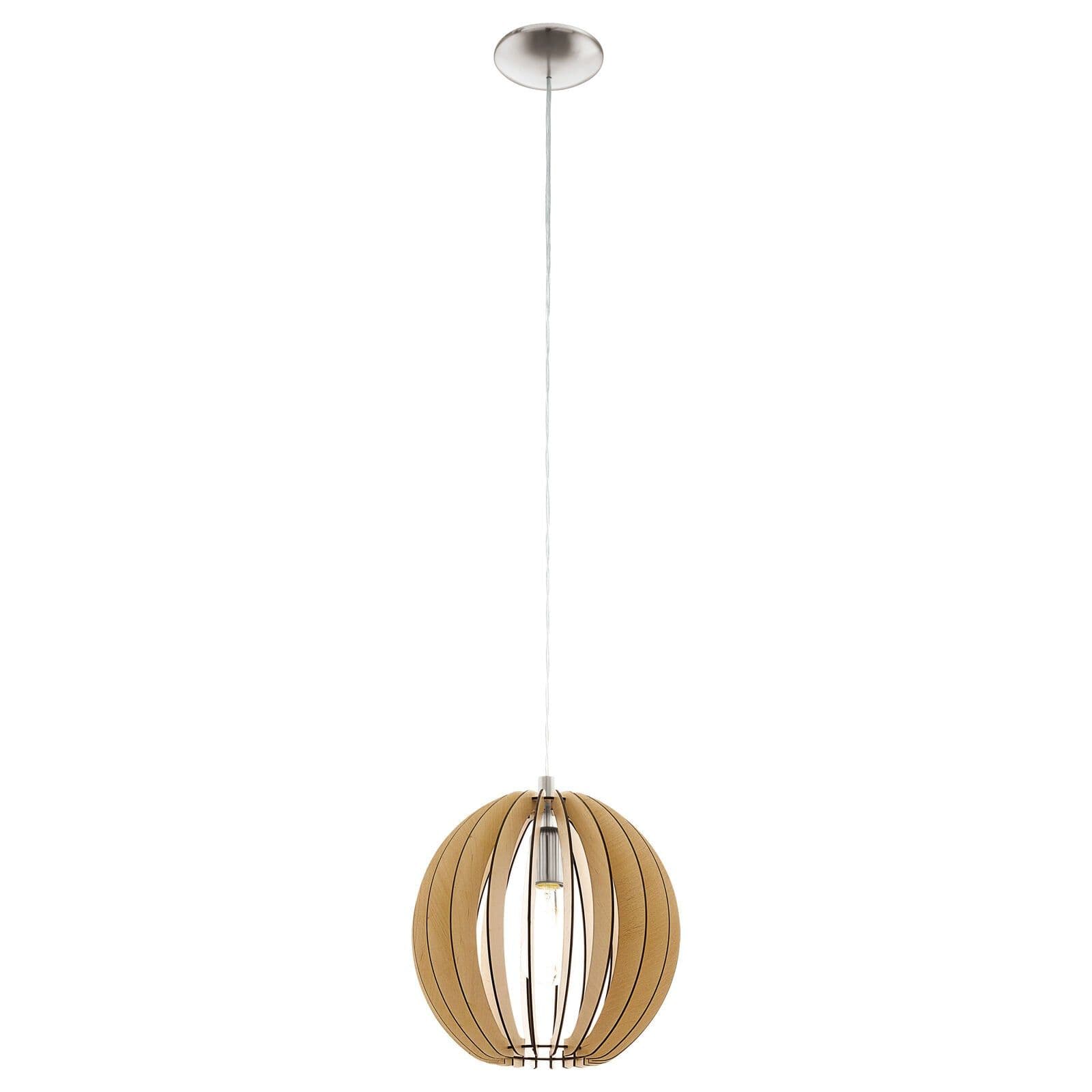 Pendant Ceiling Light Colour Satin Nickel Shade Maple Wood Small Bulb E27 1x60W