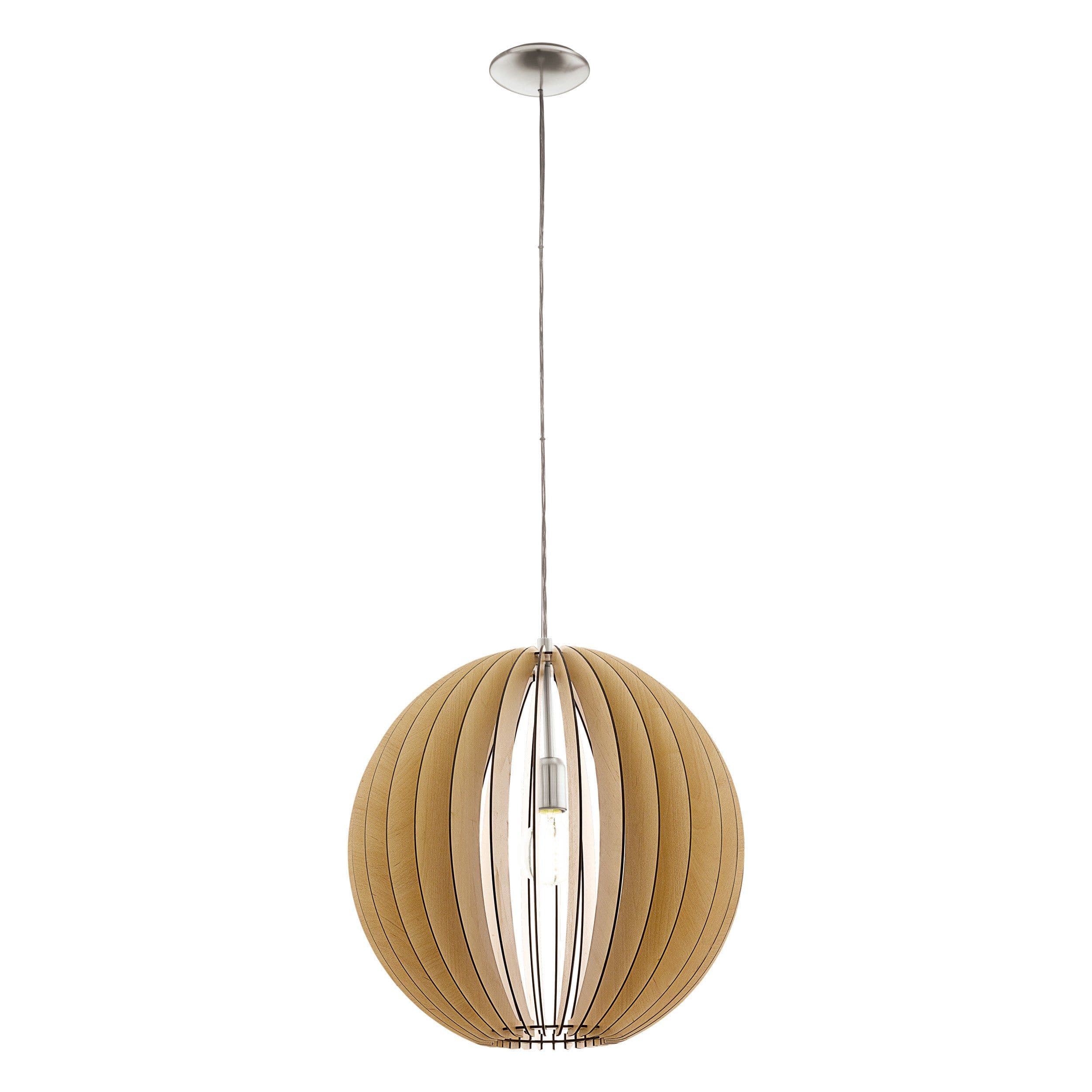 Pendant Ceiling Light Satin Nickel Shade Maple Wood Medium Bulb E27 1x60W
