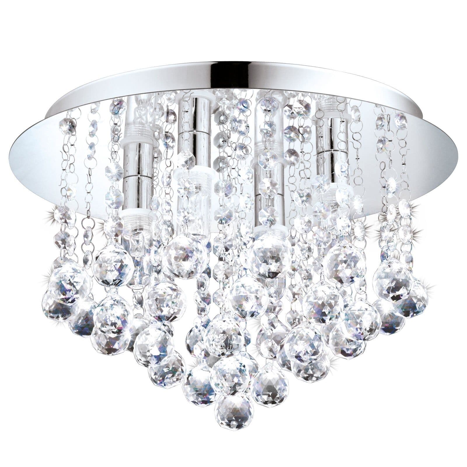 Flush Ceiling Light IP44 Bathroom Chrome Shade Clear Crystal Bulb G9 4x3W