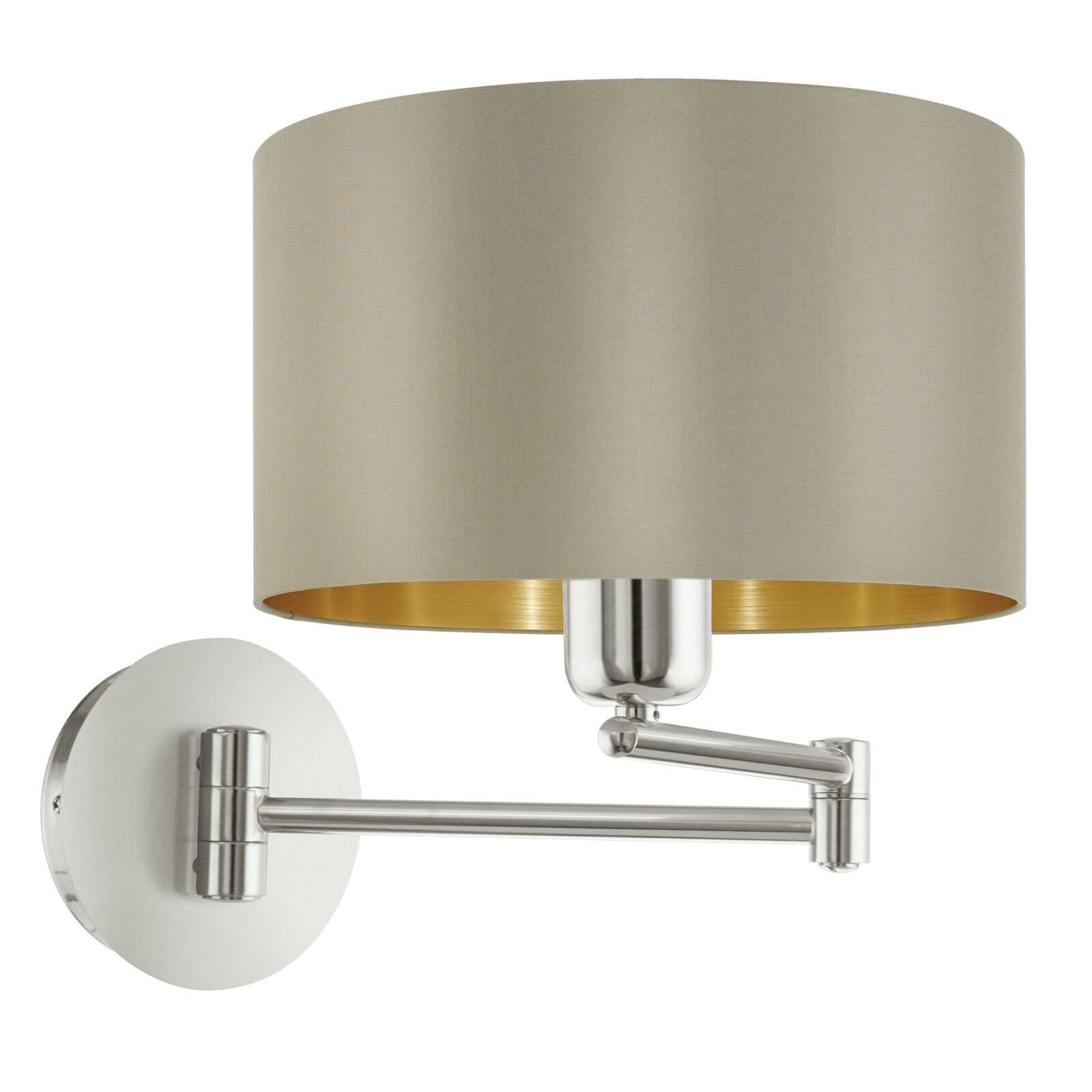 Wall Light Satin Nickel Moveable Stem Shade Gold Fabric Bulb E27 1x60W