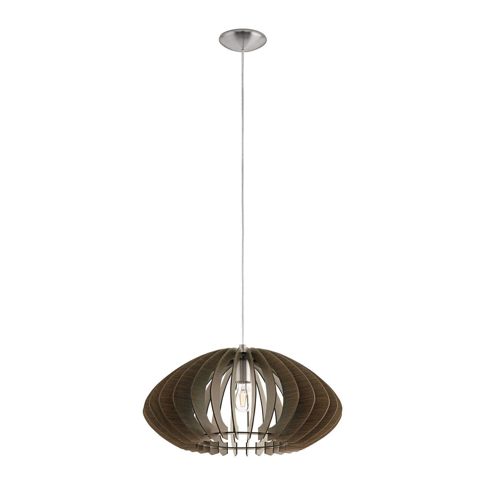 Pendant Ceiling Light Satin Nickel Shade Dark Wood Bulb E27 1x60W