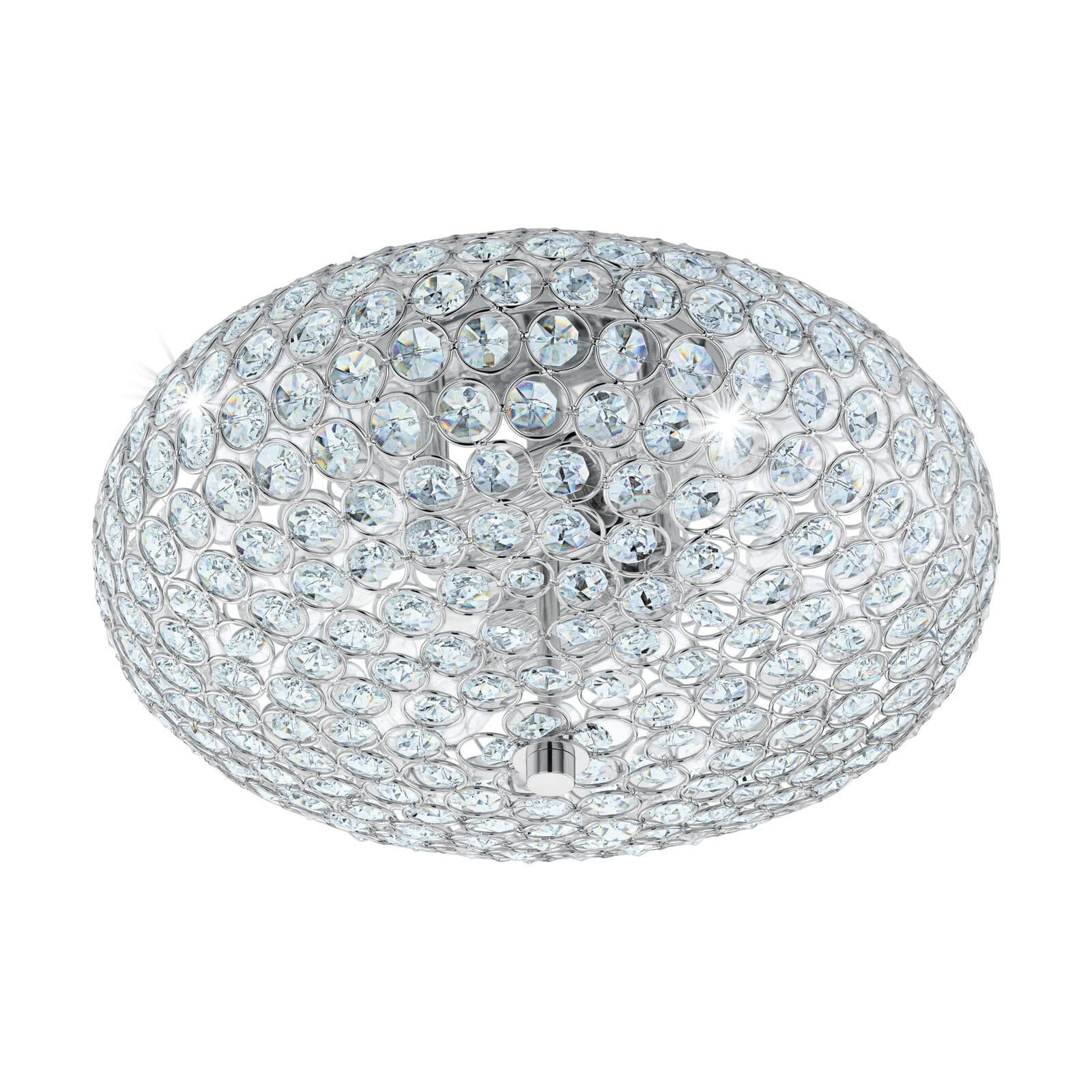 Flush Ceiling Light Chrome Plated Shade Clear Crystal Bulb E27 2x60W