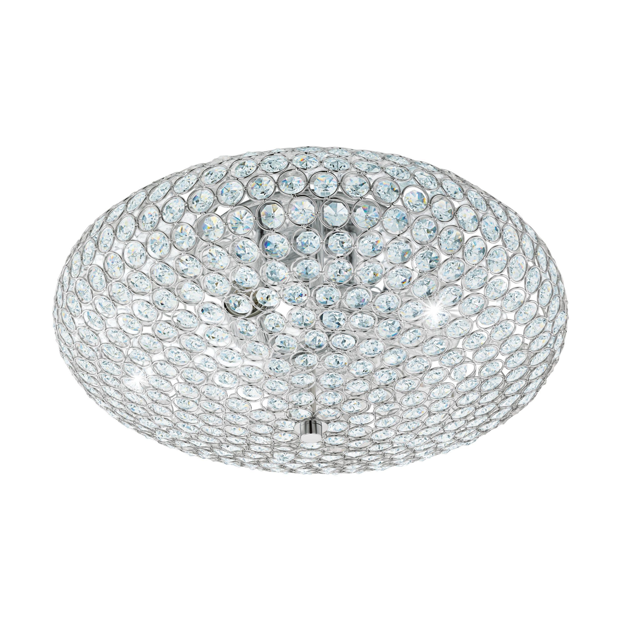 Flush Ceiling Light Chrome Plated Shade Clear Crystal Bulb E27 3x60W