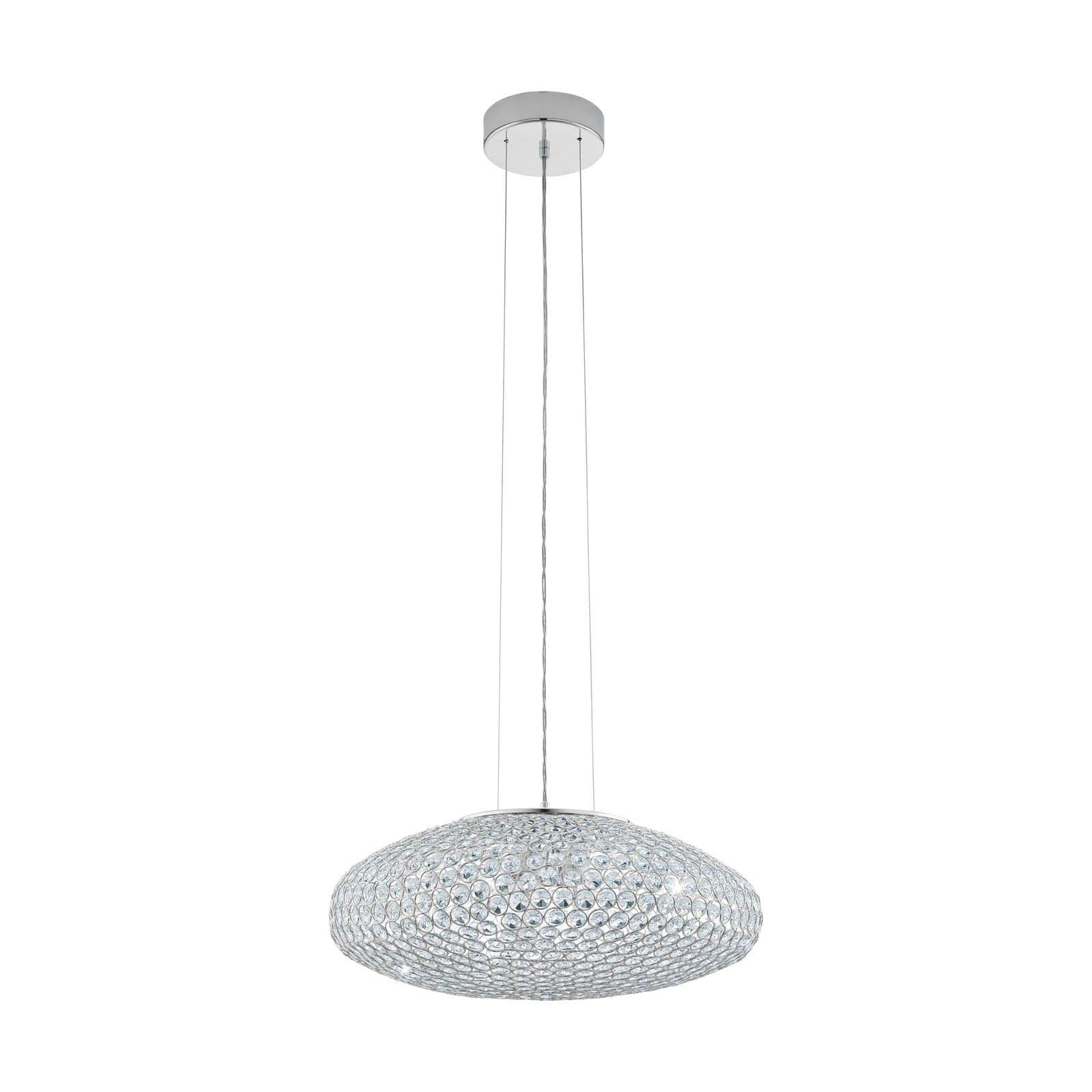 Pendant Ceiling Light Chrome Plated Shade Clear Crystal Bulb E27 3x60W