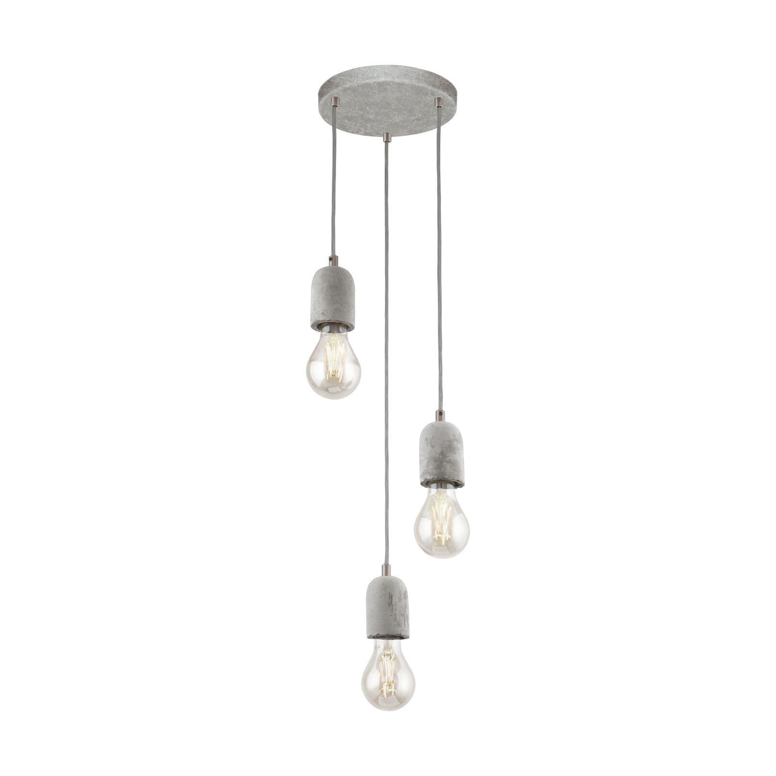 Pendant 3 Bulb Ceiling Light Steel Rose Concrete Shade Bulb E27 3x60W