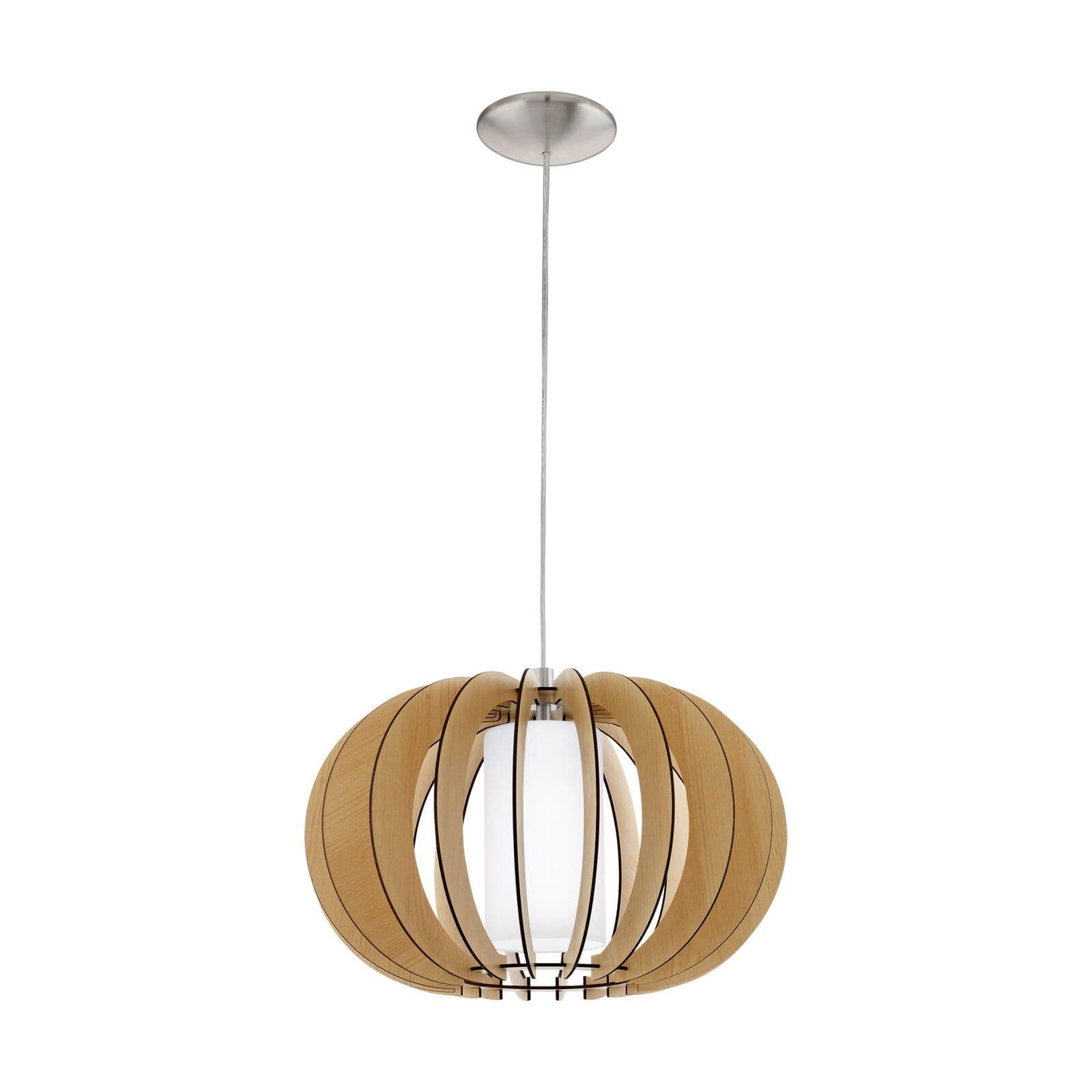 Pendant Ceiling Light Satin Nickel Maple Wood Glass Bulb E27 1x60W
