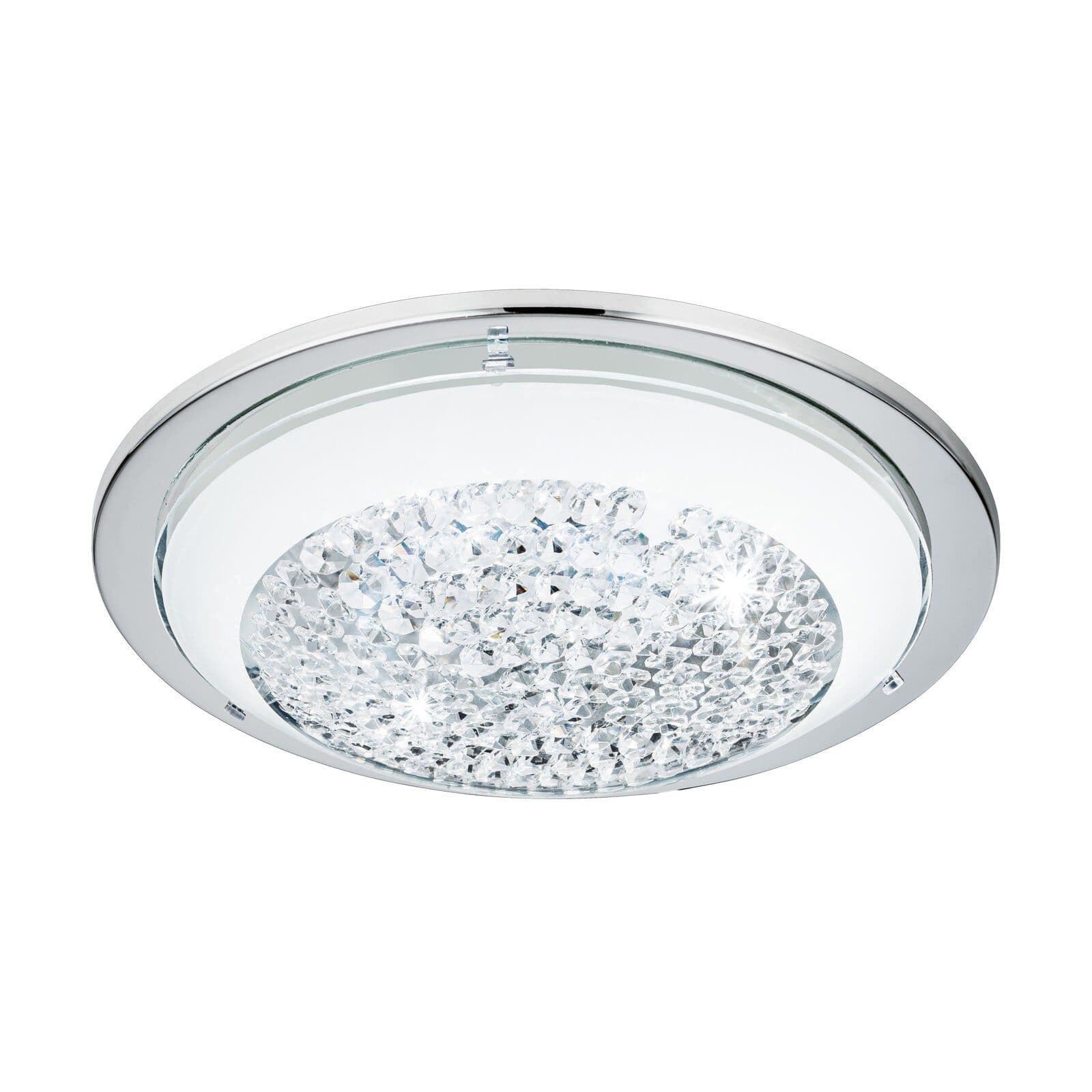Wall Flush Ceiling Light Chrome Shade Clear Glass Crystals Bulb LED 11W