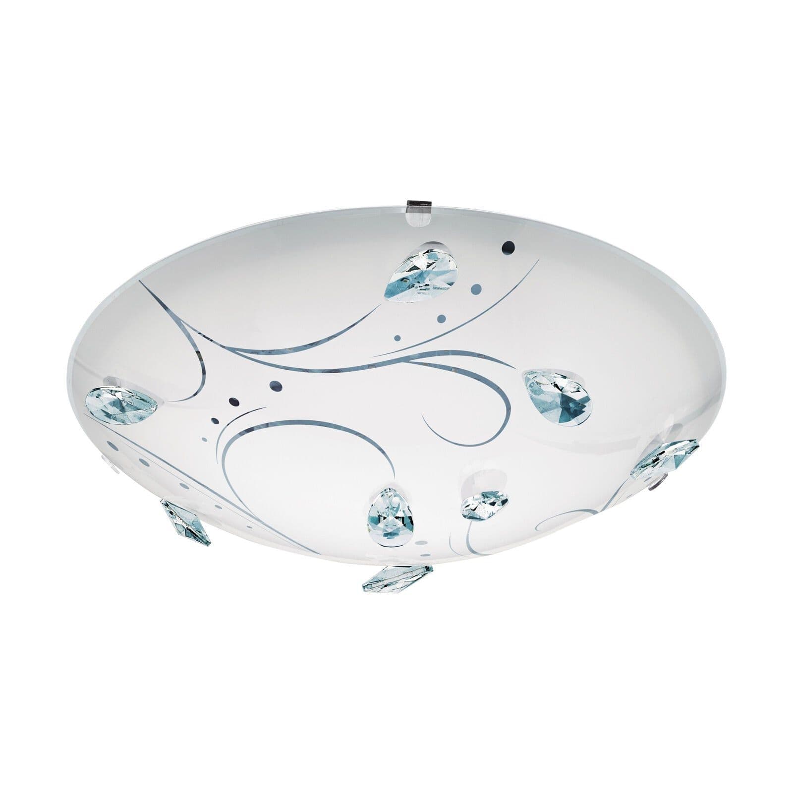 Wall Flush Ceiling Light White Steel Shade White Glass/Crystals Bulb LED 16W Inc