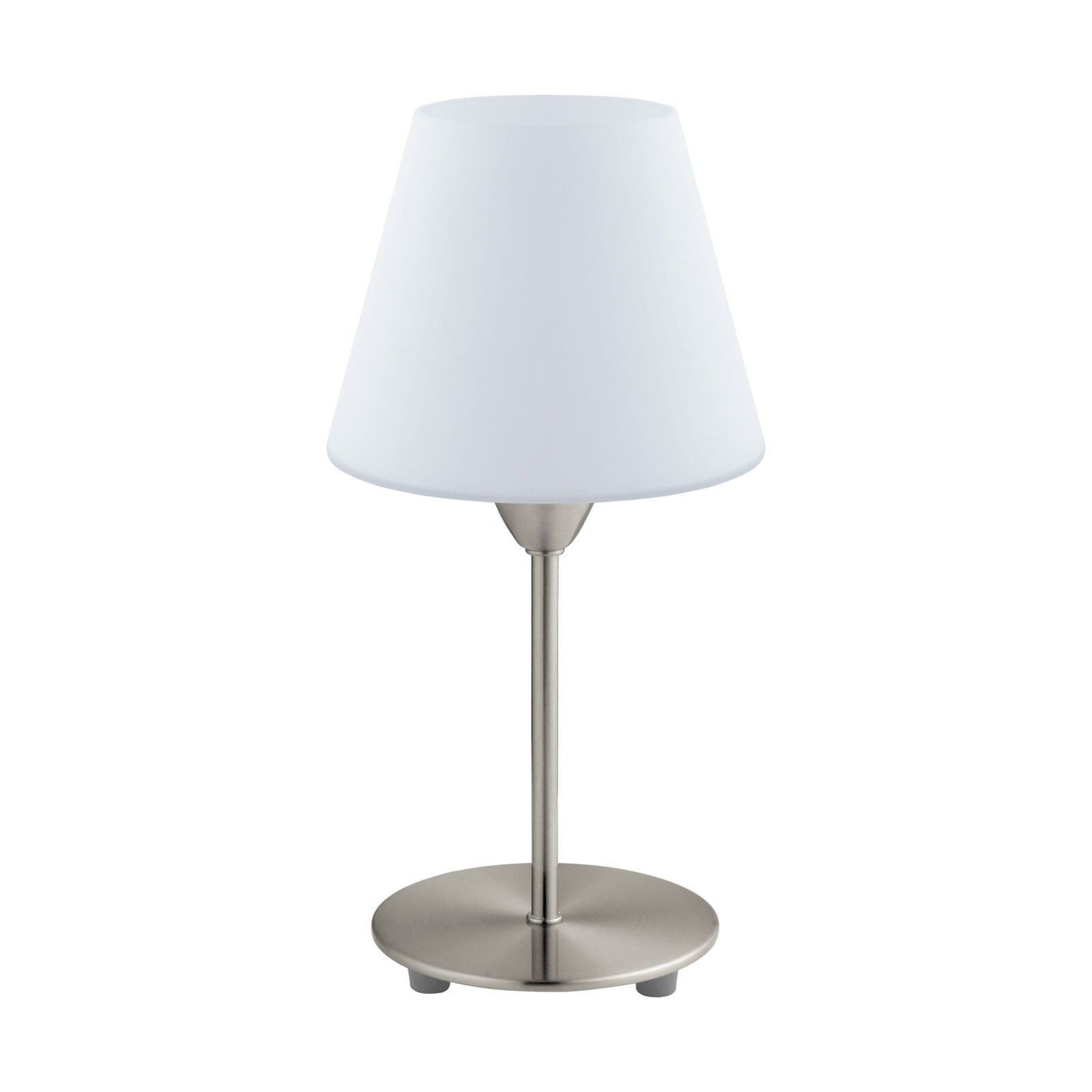 Table Lamp Satin Nickel Base Shade Glass Opal Matt Bulb E14 1x60W