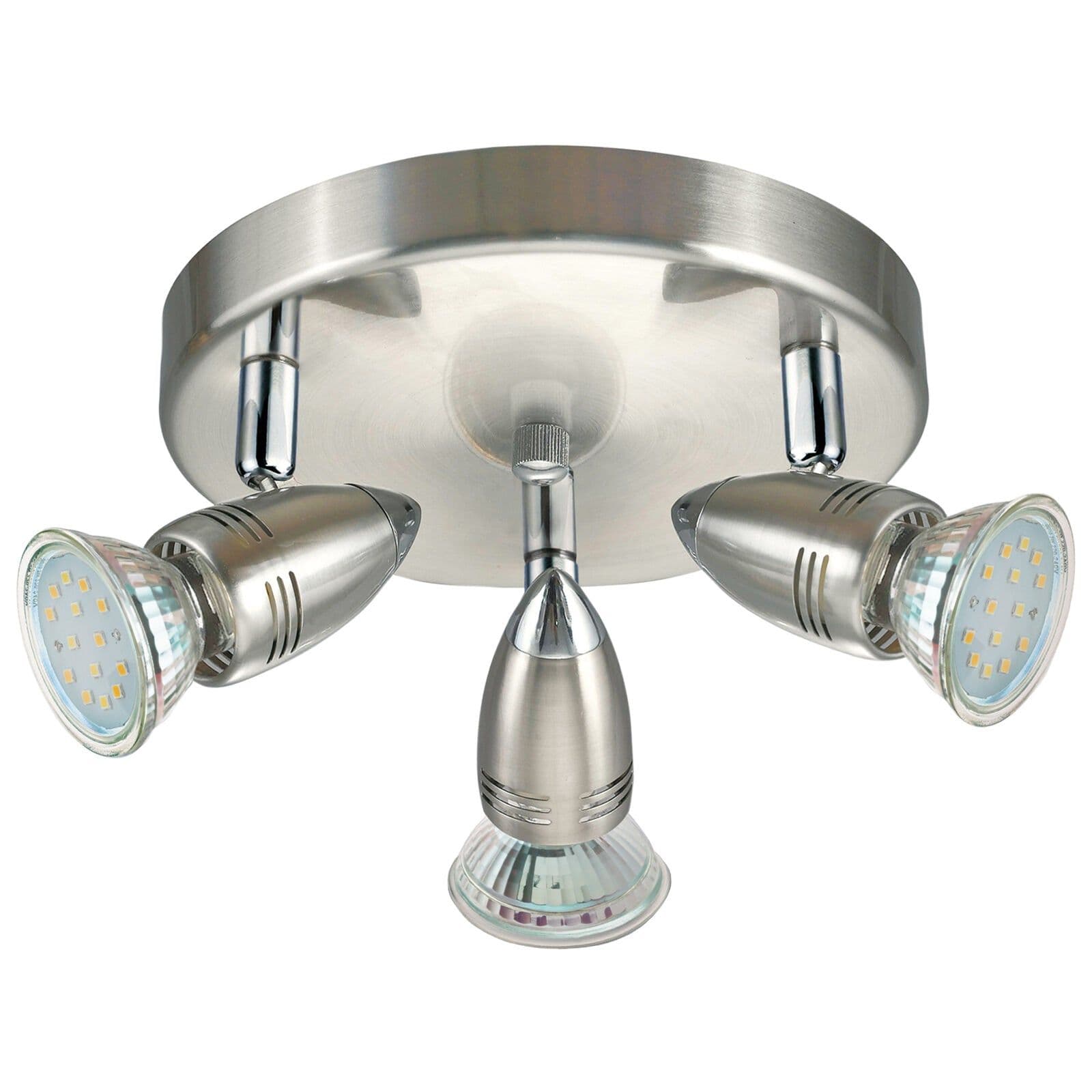 Flush 3 Spot Ceiling Light Satin Nickel Chrome Shade Bulb GU10 3x3W