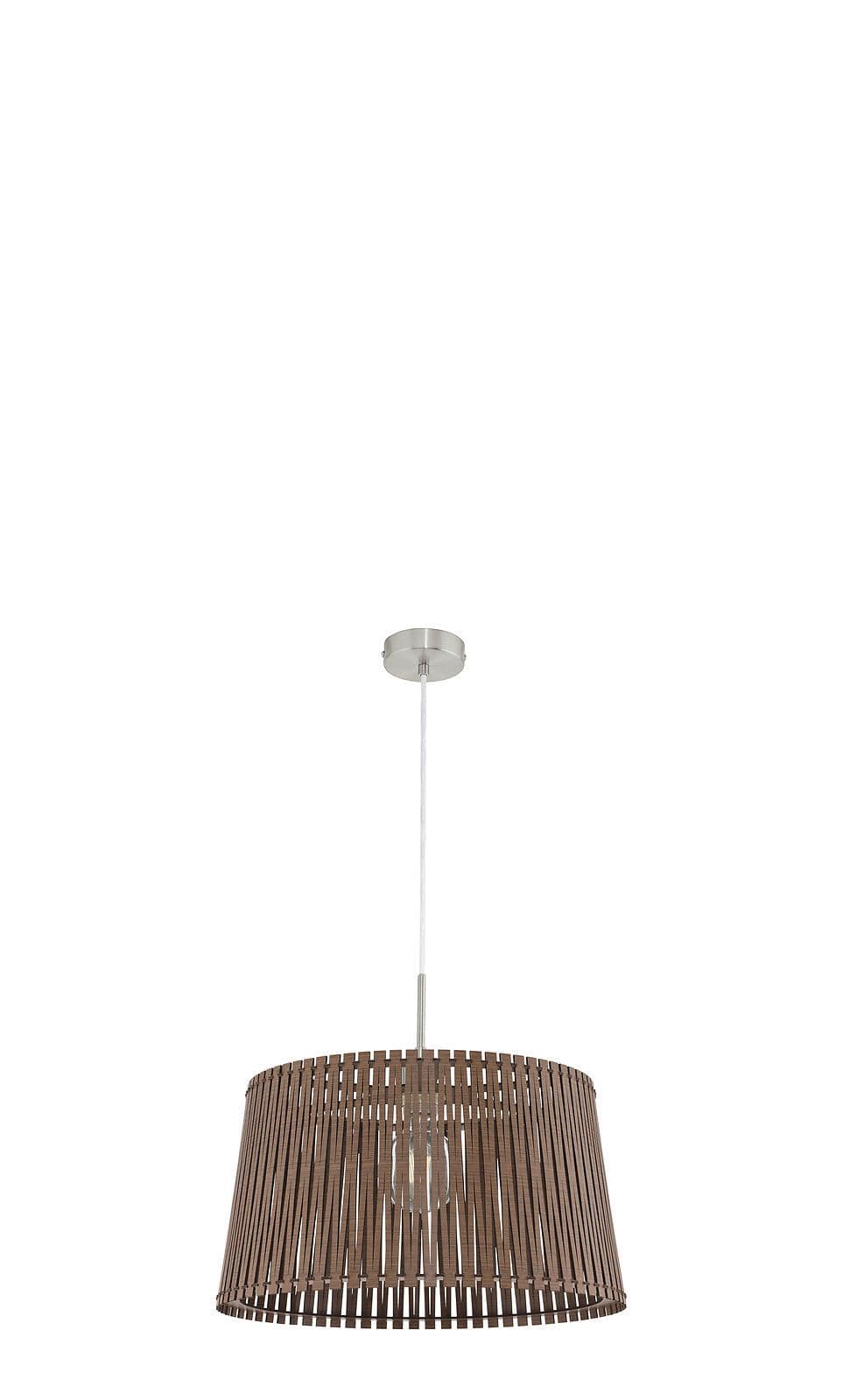 Pendant Ceiling Light Satin Nickel Steel Shade Dark Wood E27 1x60W
