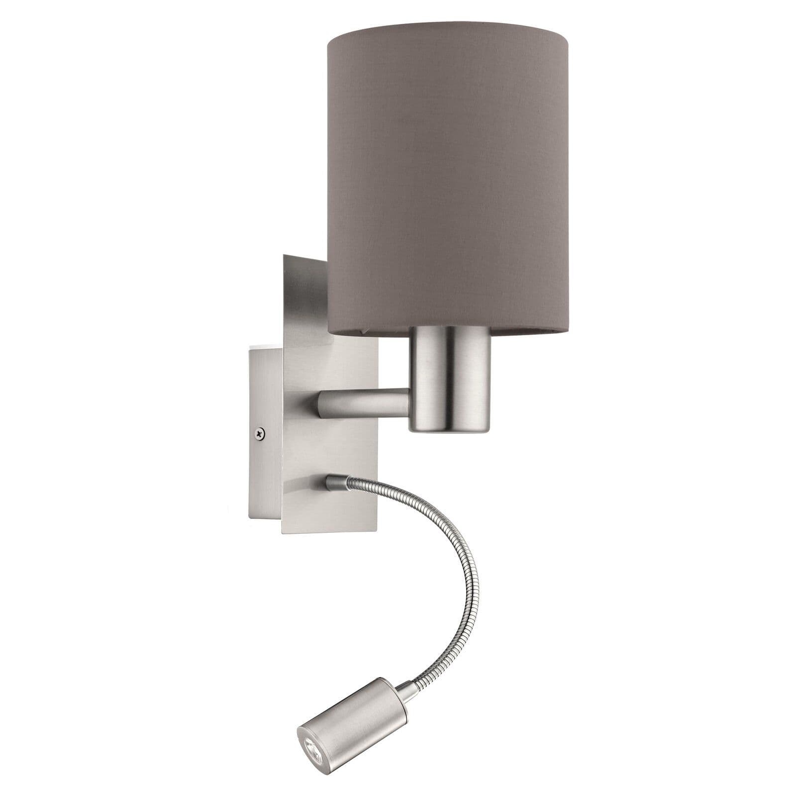 Wall Light Satin Nickel Shade Anthracite Fabric Bulb E27 LED 1x40W 1x3.5W