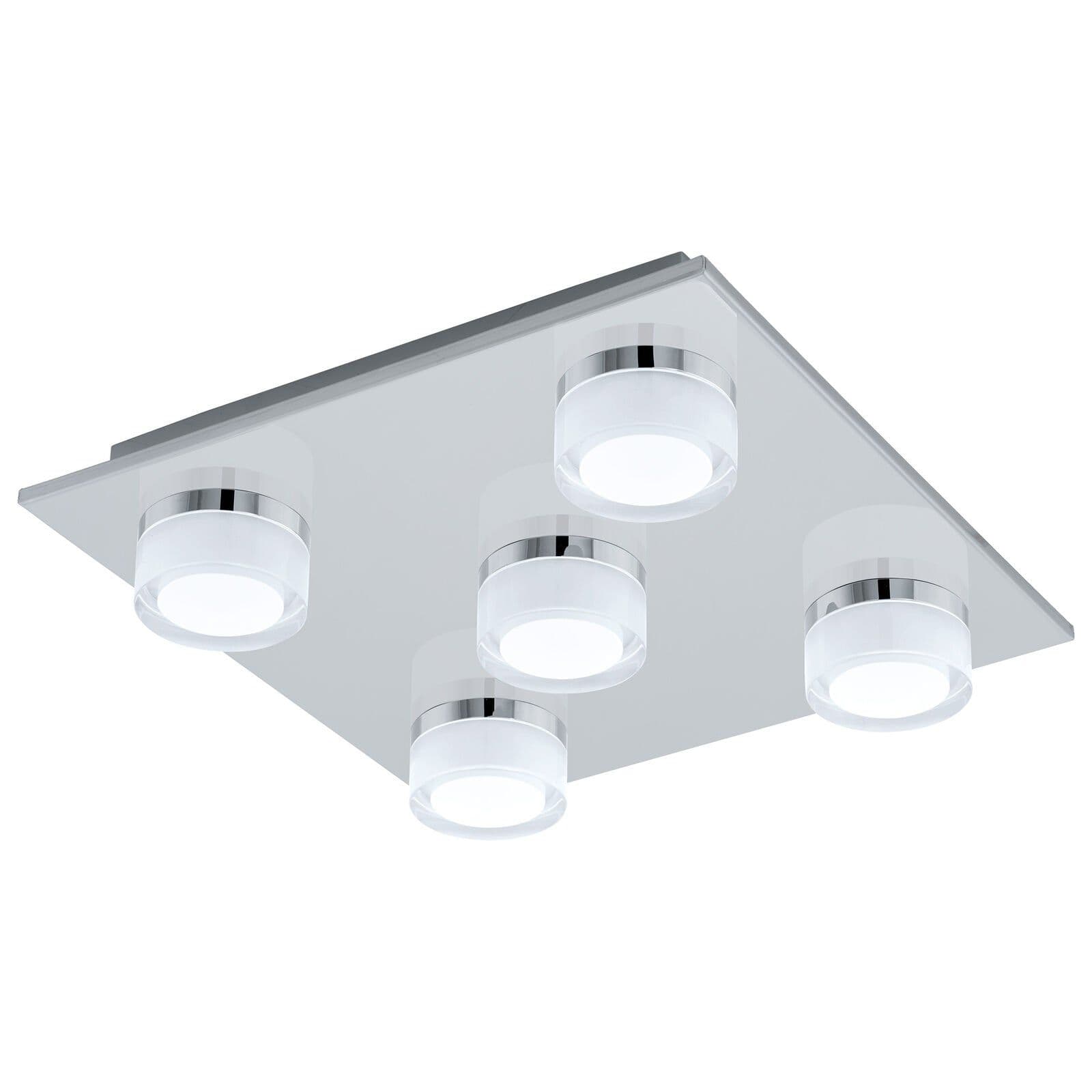 Flush Ceiling Light Chrome Shade Clear Satined Plastic Bulb LED 5x7.2W