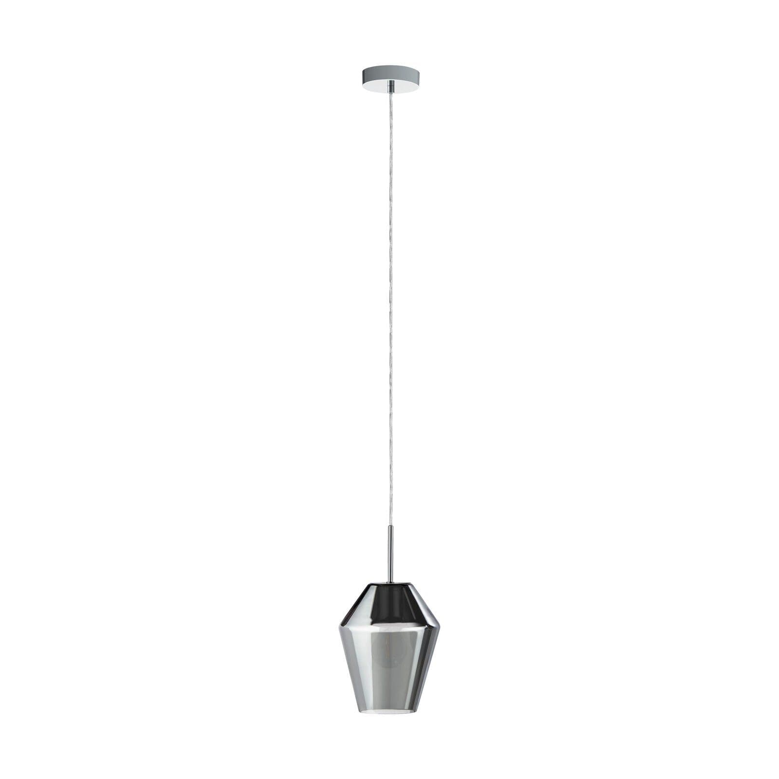 Pendant Light Chrome Shade Transparent Smoked Glass Bulb E27 28W