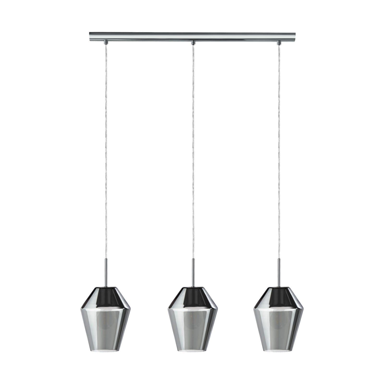 Pendant Light Chrome Shade Transparent Smoked Glass Bulb E27 3x28W