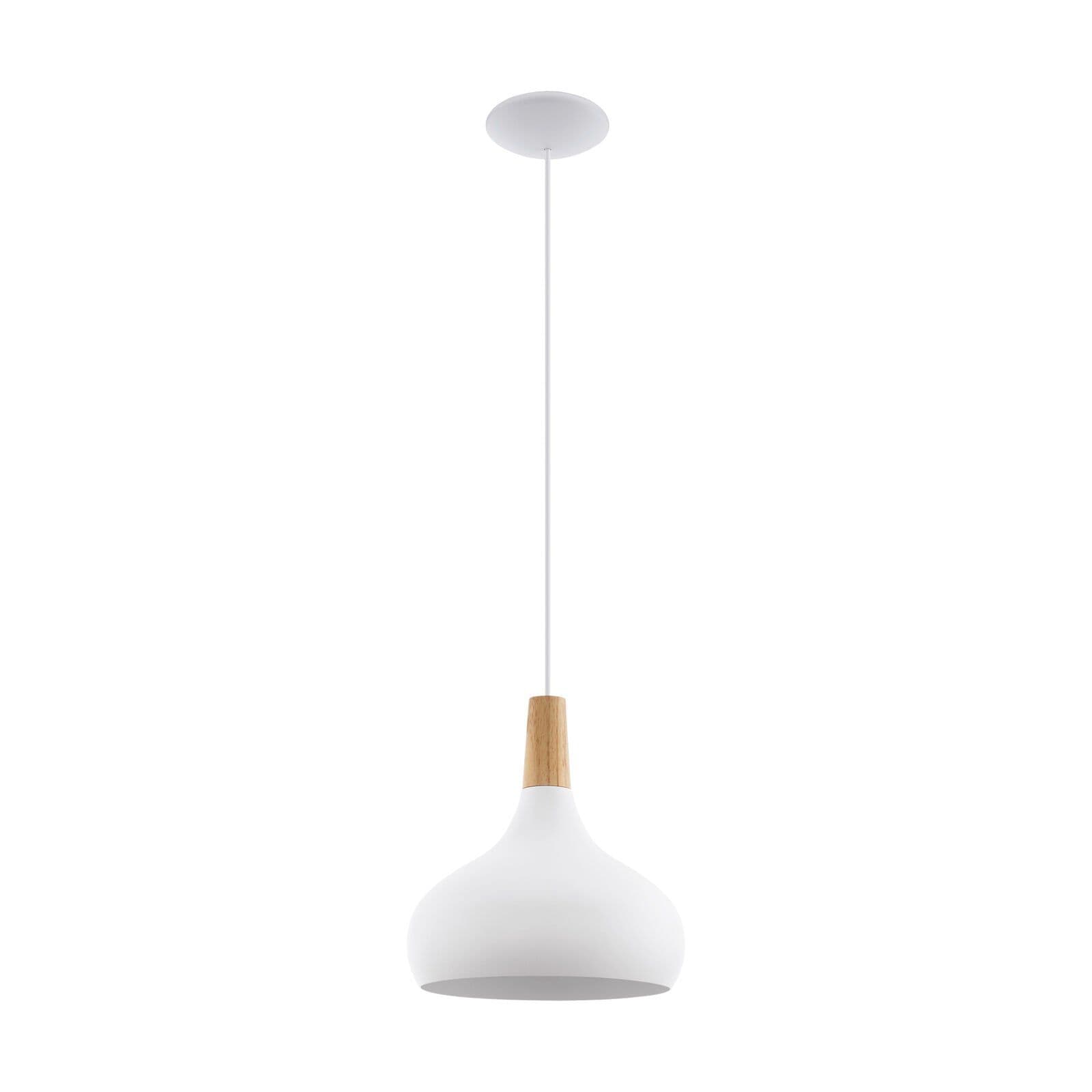Pendant Ceiling Light Steel Shade Brown Wood Bulb E27 1x60W