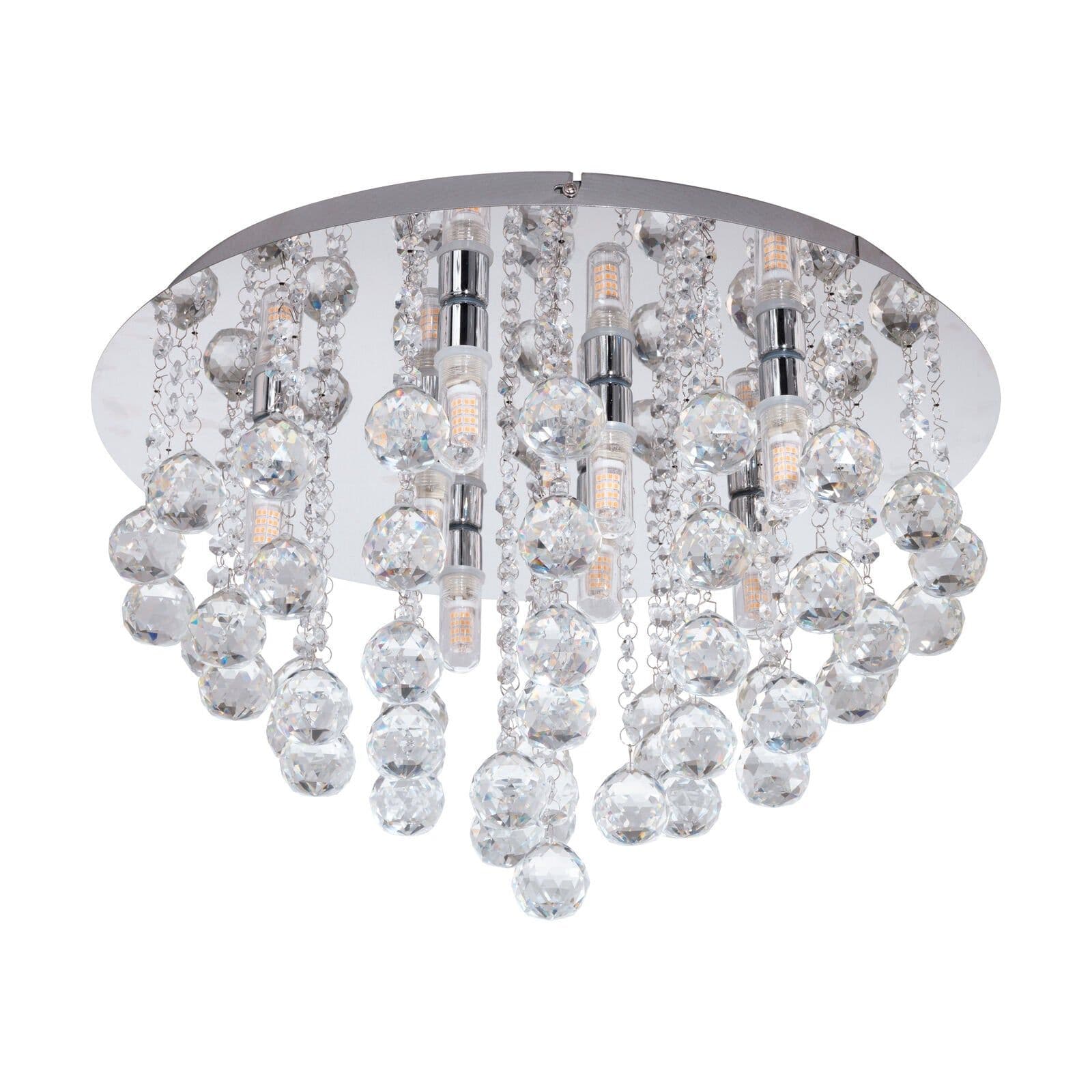 Flush 8 Bulb Ceiling Light IP44 Chrome Clear Crystal Bulb G9 8x3W Incl
