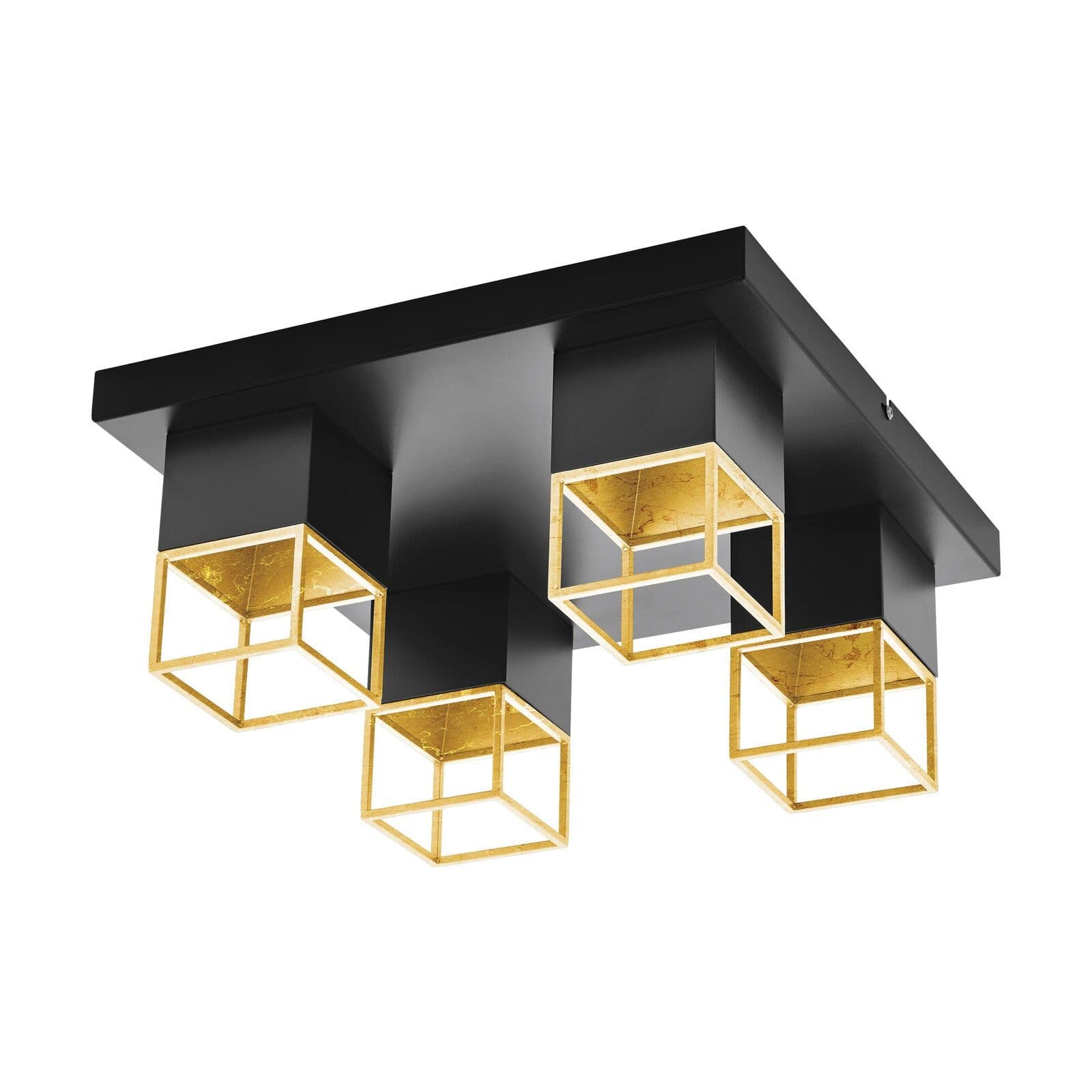 Flush Ceiling Light Black Plate Gold Square Shades Bulb GU10 4x5W Included