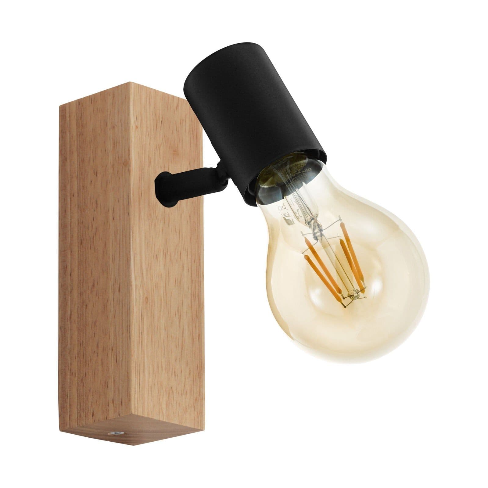 Wall Light Brown Wood Back Plate Bulb Holder Bulb E27 10W
