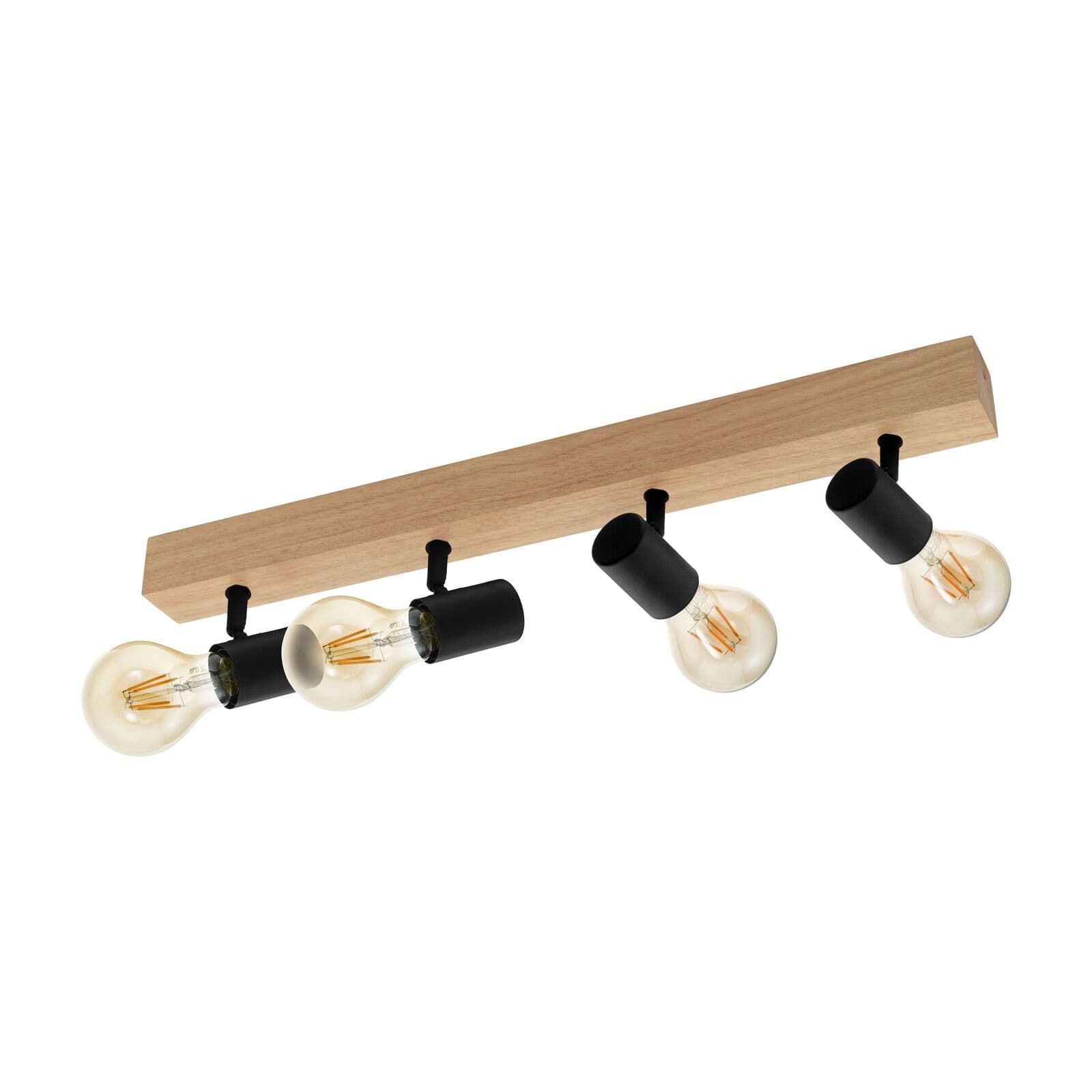 Wall Light Brown Wood Back Plate Bulb Holder Bulb E27 4x60W