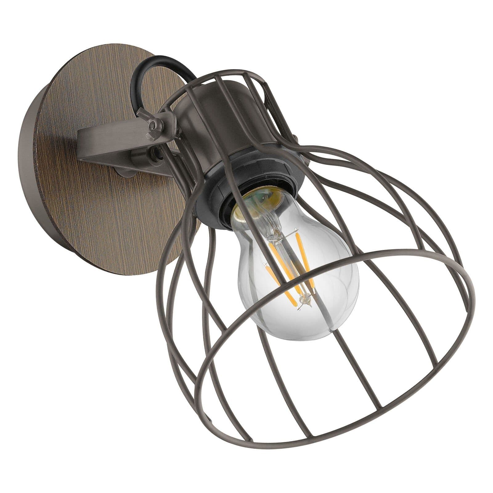 Wall Light & Silver Silver Steel Open Cage Shade Bulb E27 1x40W