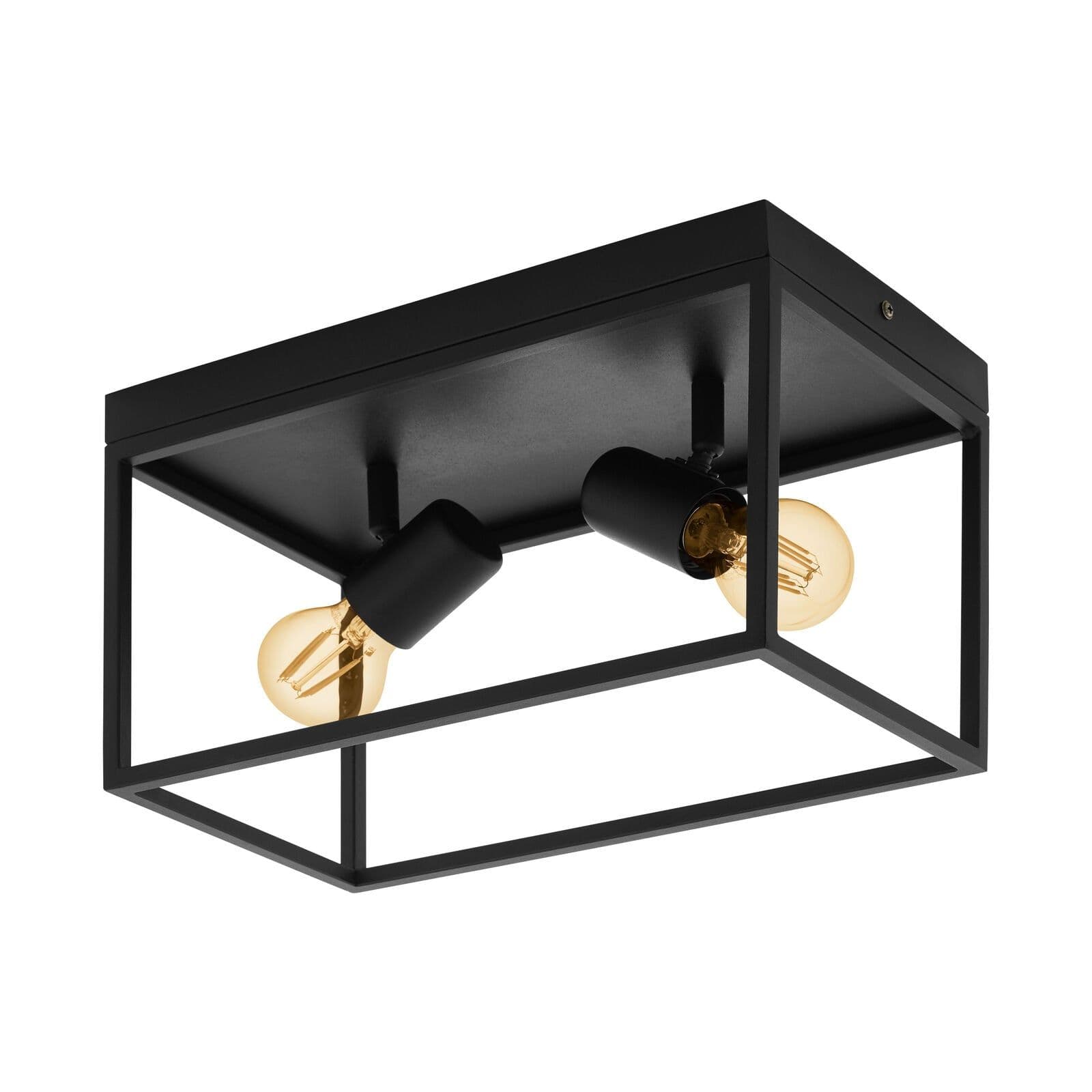 Flush Ceiling Light Open Metal Frame Box & Holders Bulb E27 2x40W