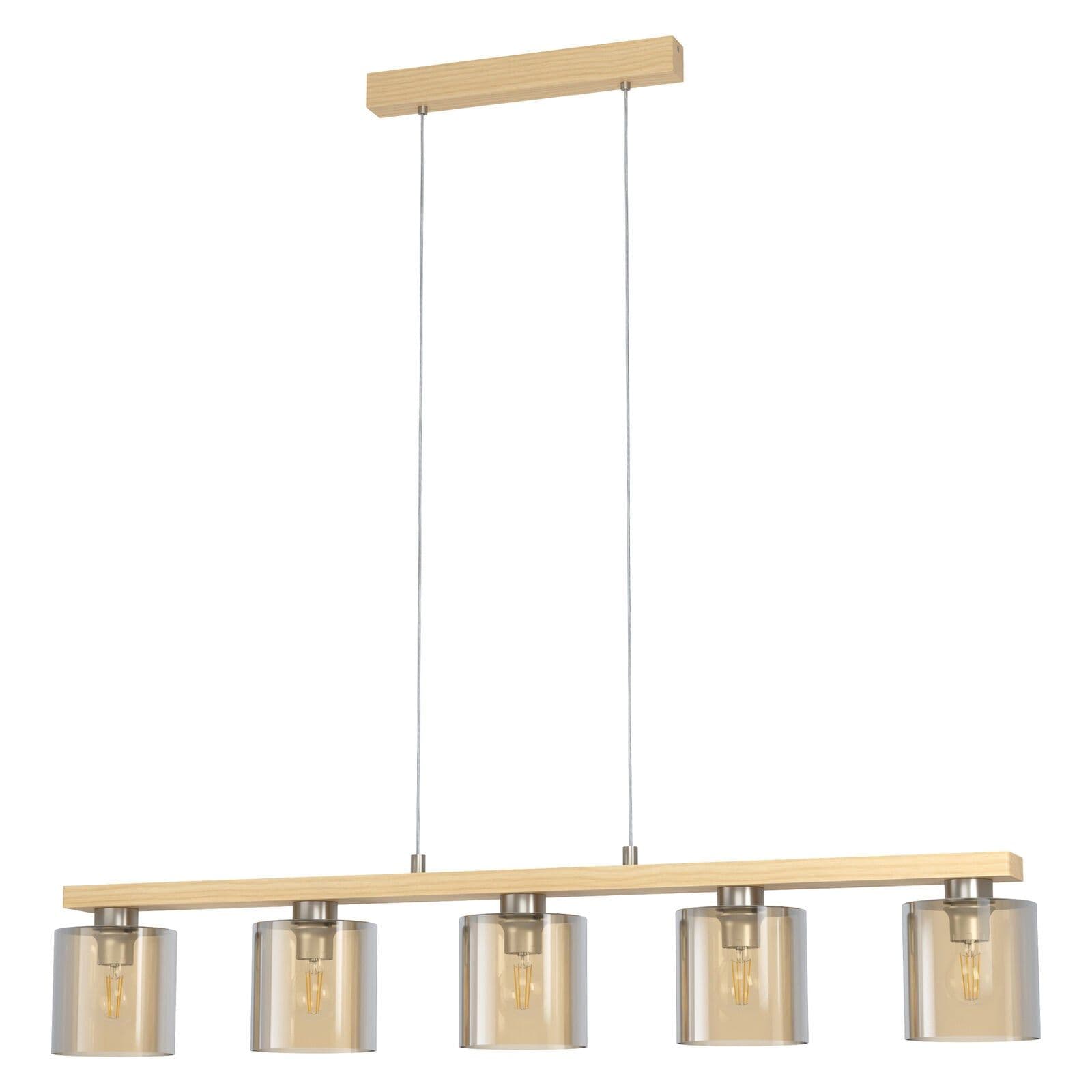 Pendant Light Satin Nickel Amber Glass Vaporized Bulb E27 5x28W